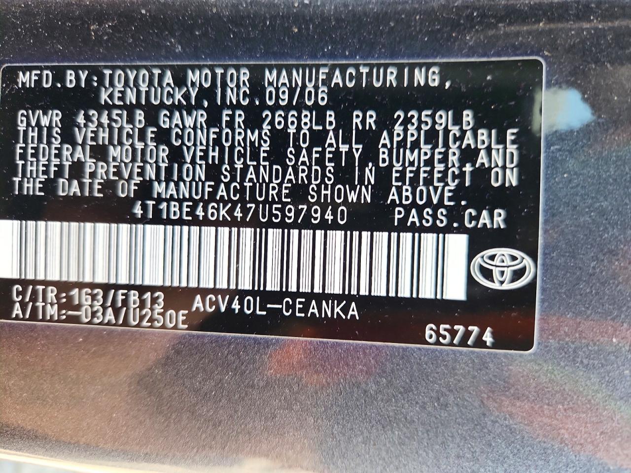 2007 Toyota Camry Le Gray vin: 4T1BE46K47U597940