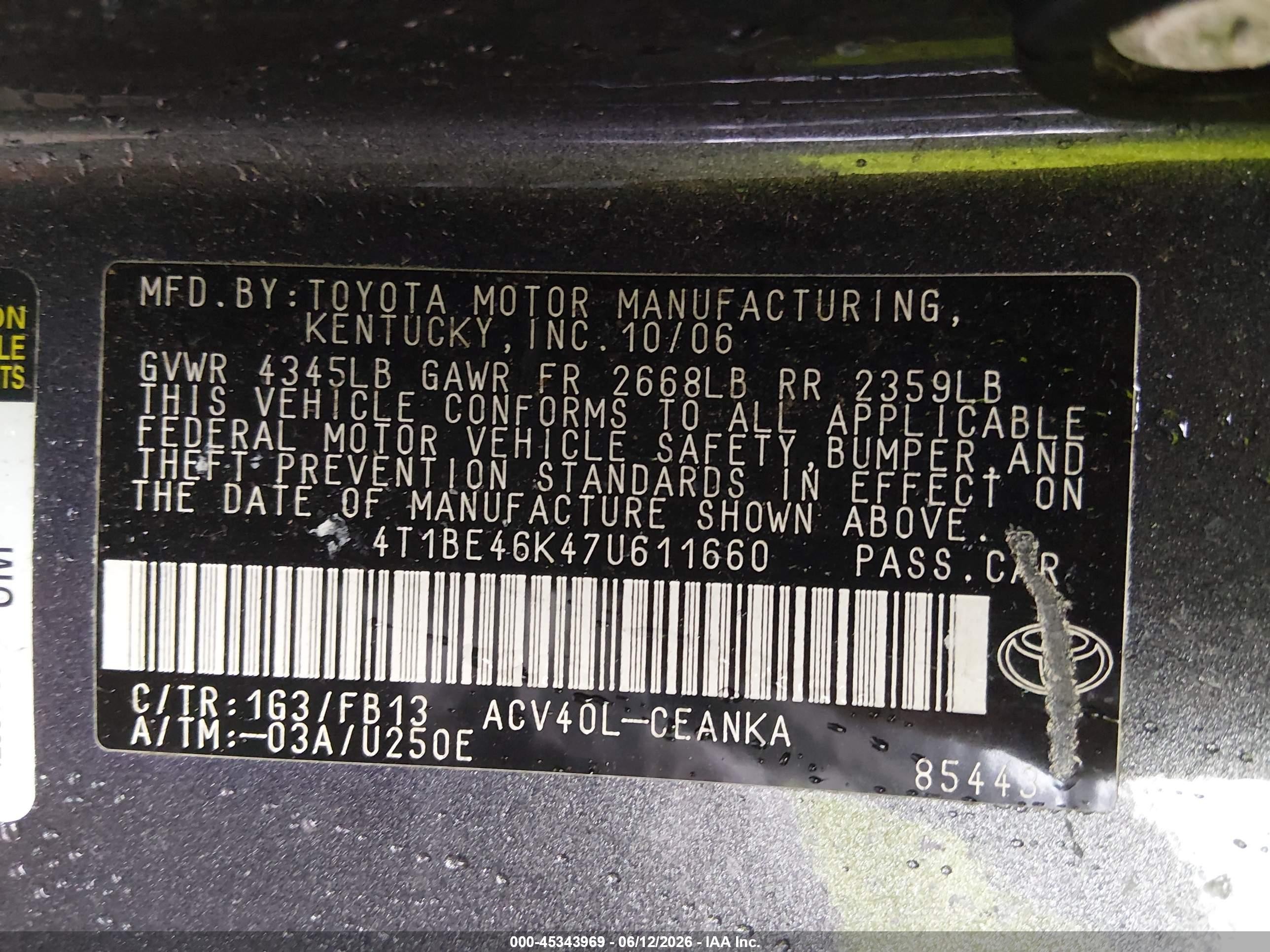 2007 Toyota Camry Le Gray vin: 4T1BE46K47U611660