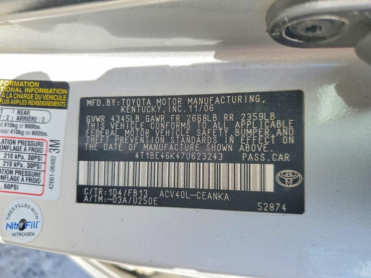 2007 Toyota Camry Le Gray vin: 4T1BE46K47U623243