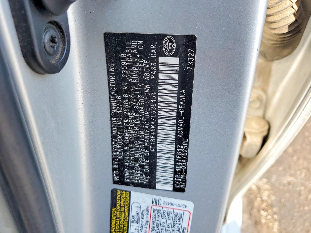 2007 Toyota Camry Le Silver vin: 4T1BE46K47U636154