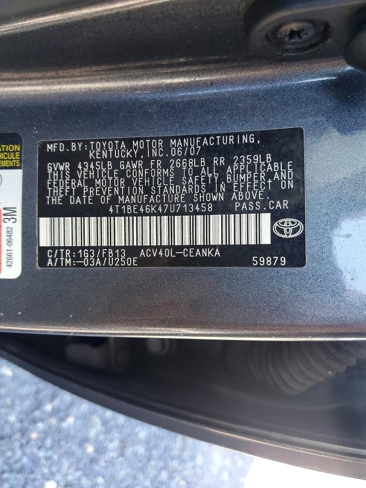 2007 Toyota Camry Le Gray vin: 4T1BE46K47U713458