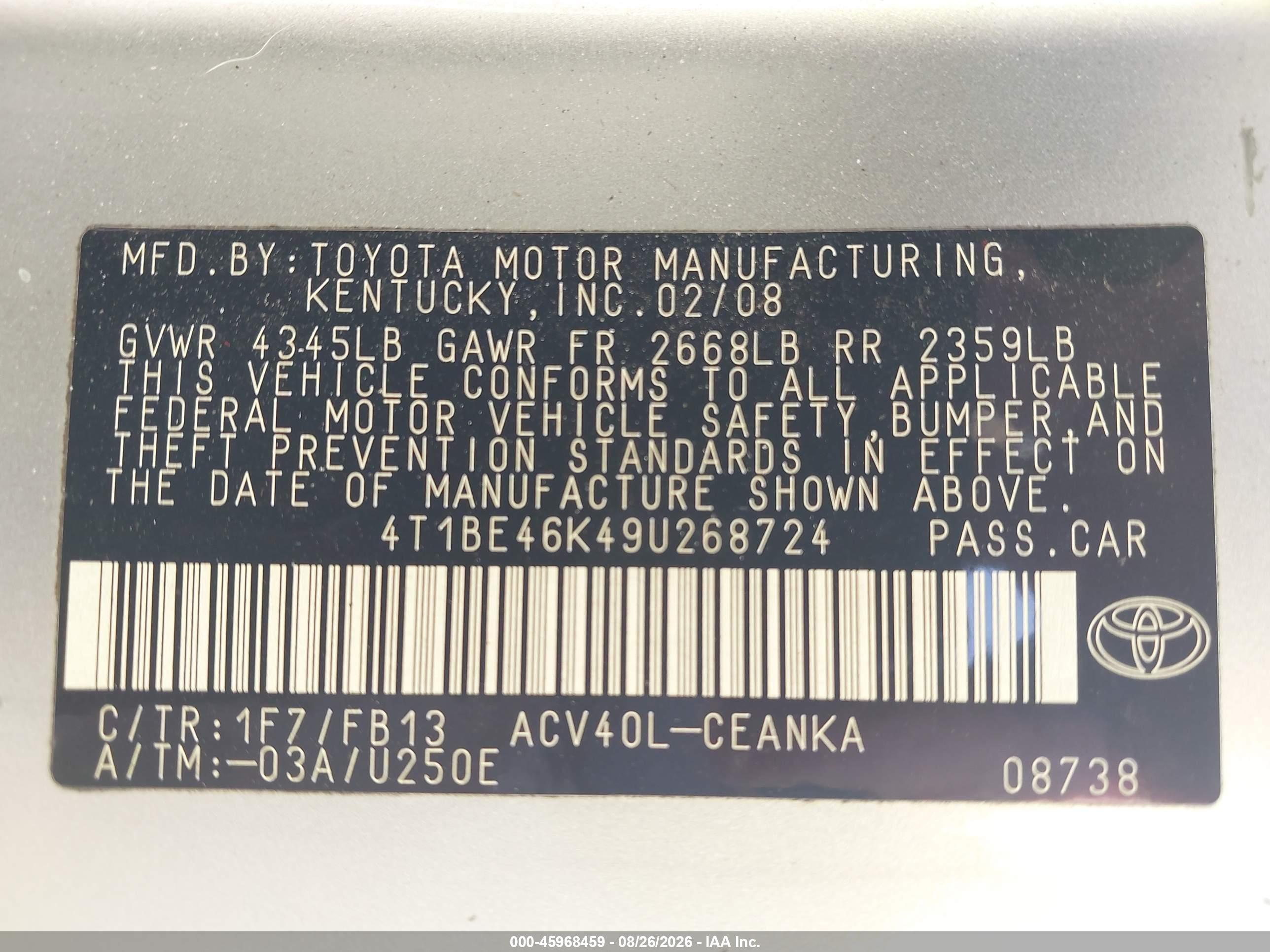 2009 Toyota Camry Le Silver vin: 4T1BE46K49U268724