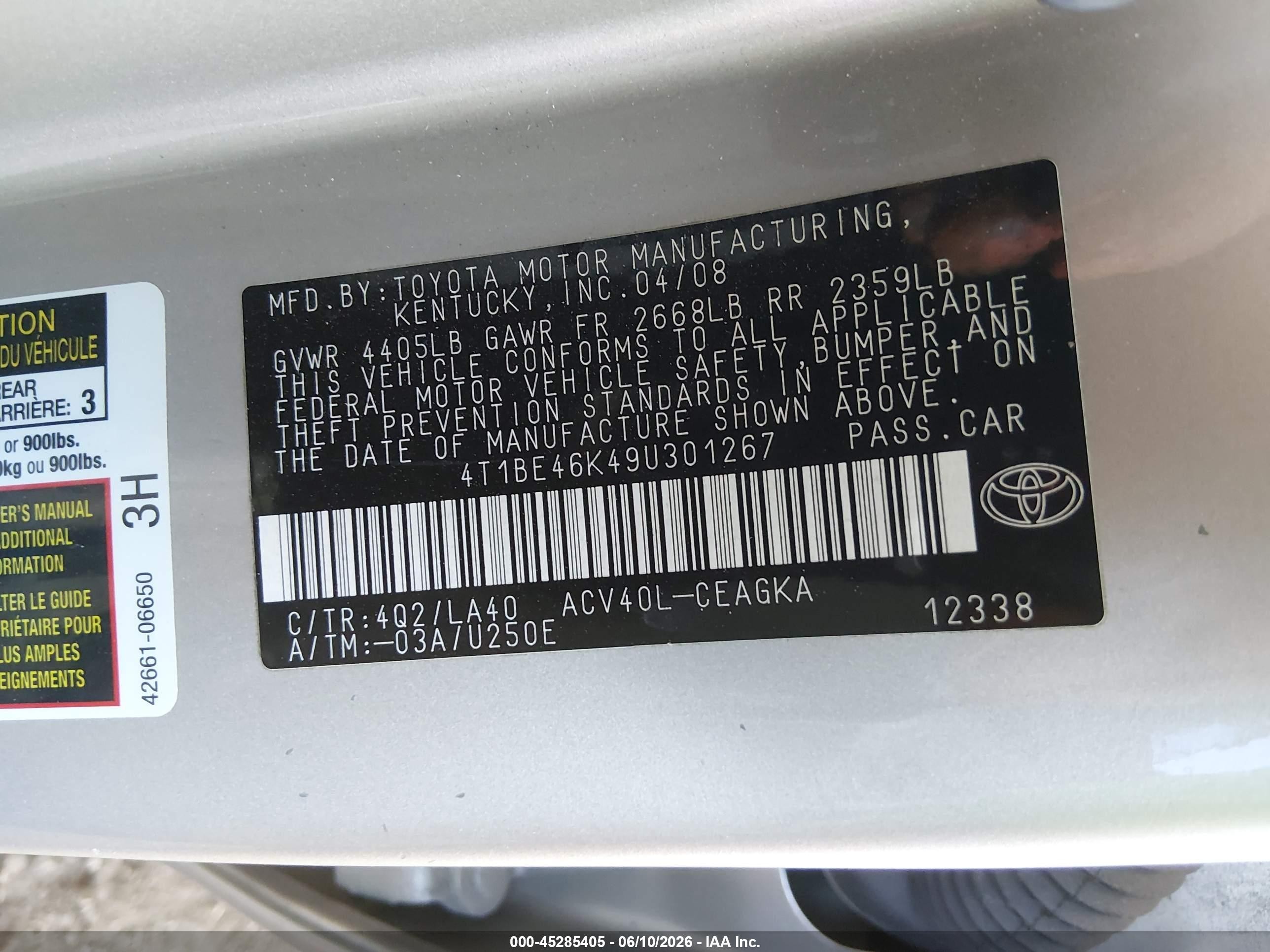 2009 Toyota Camry Xle Gold vin: 4T1BE46K49U301267