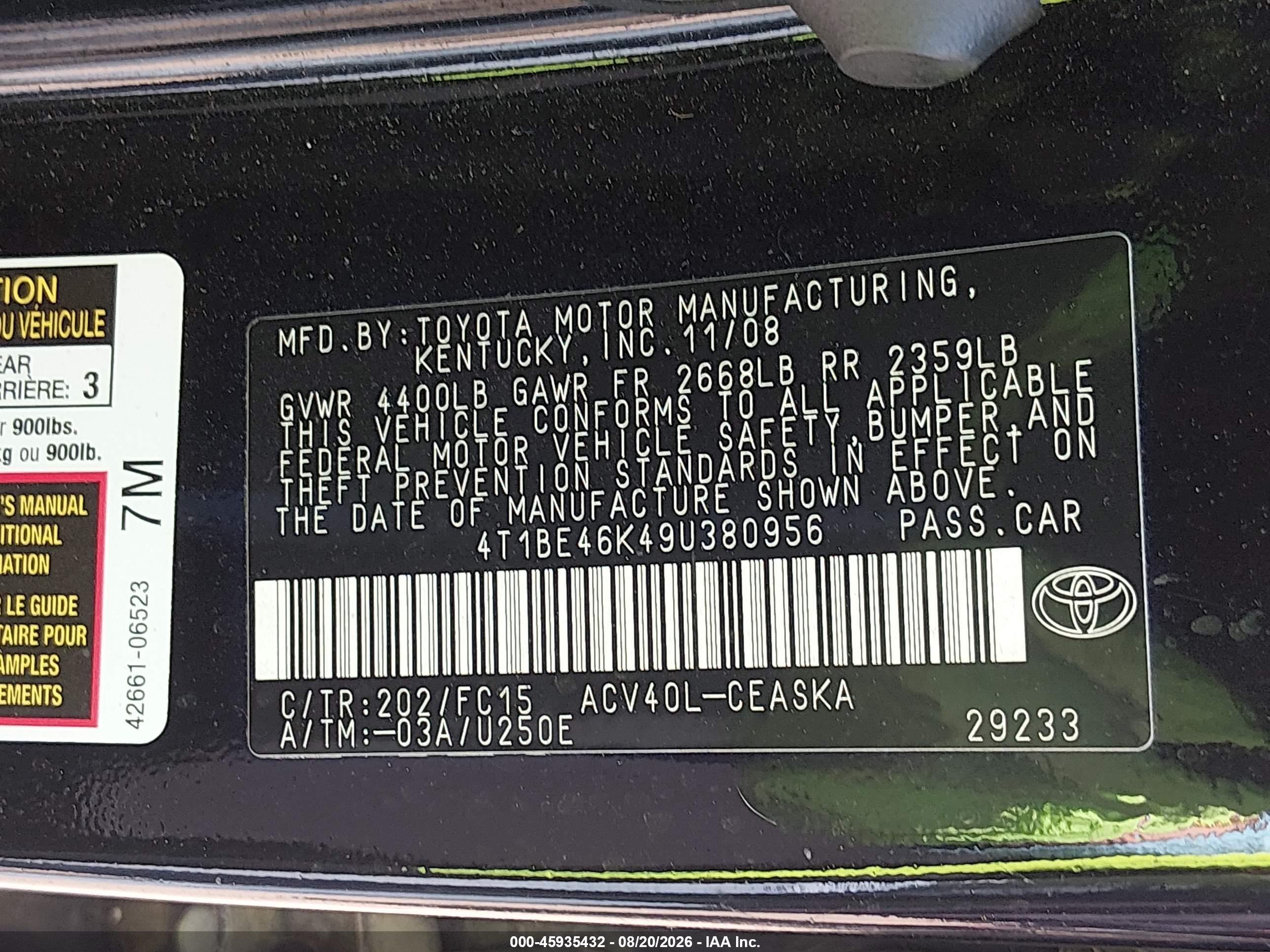 2009 Toyota Camry Se Black vin: 4T1BE46K49U380956