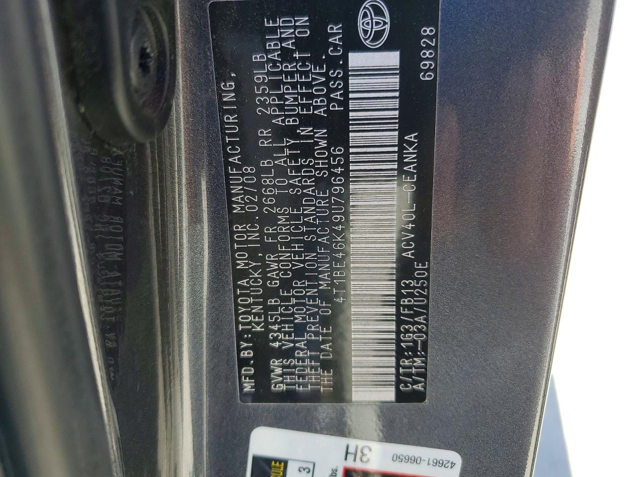 2009 Toyota Camry Le Серый vin: 4T1BE46K49U796456