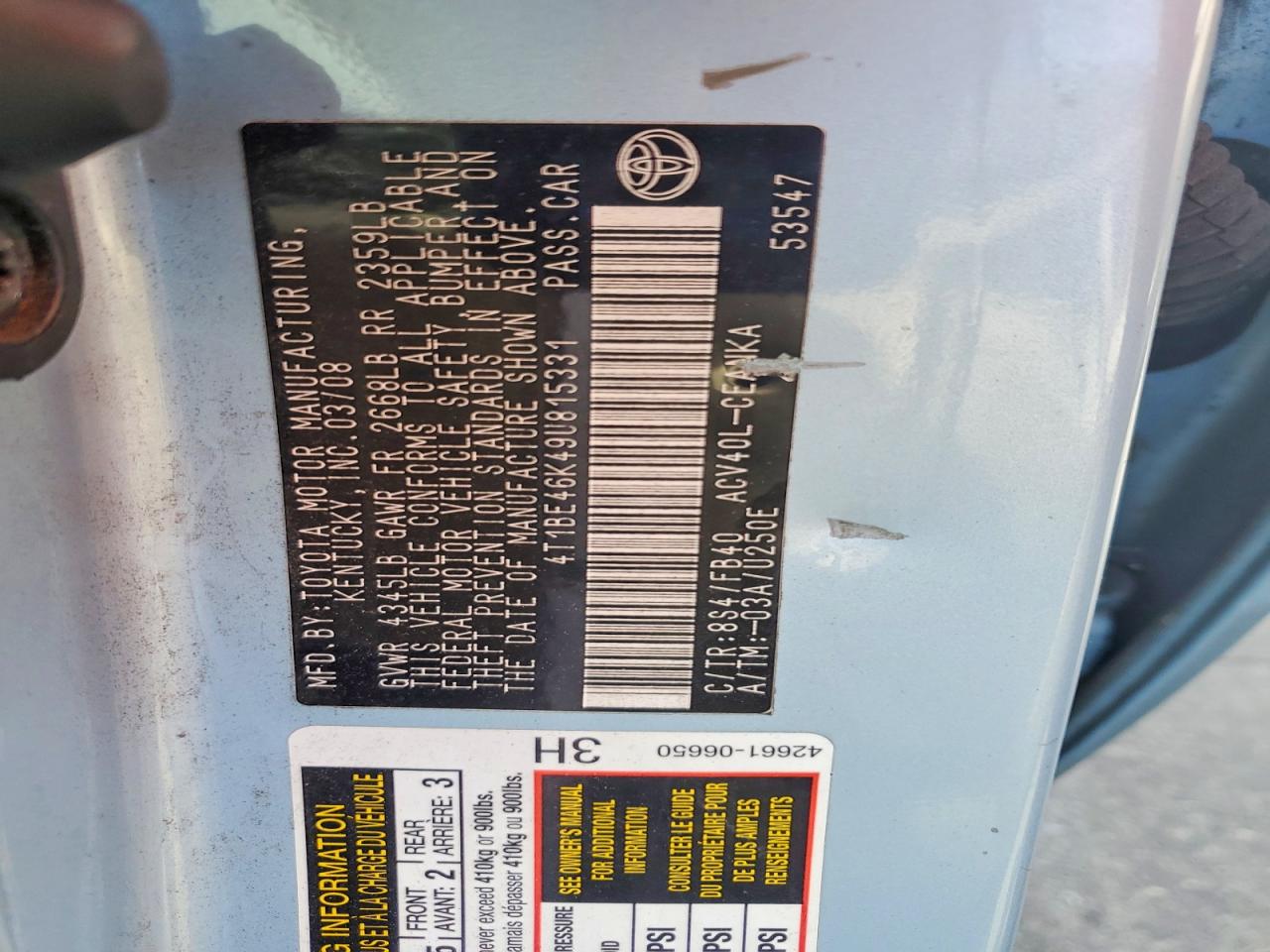 2009 Toyota Camry Le Серебряный vin: 4T1BE46K49U815331