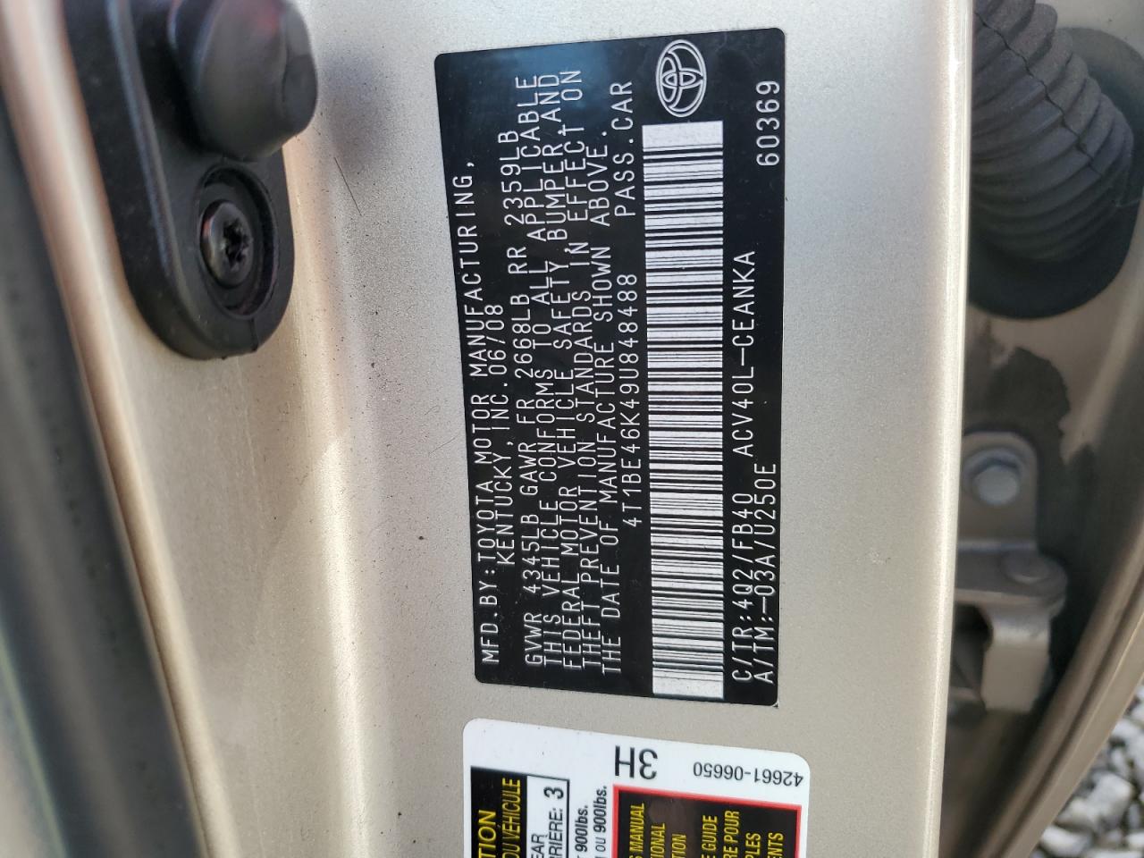 2009 Toyota Camry Base Beige vin: 4T1BE46K49U848488