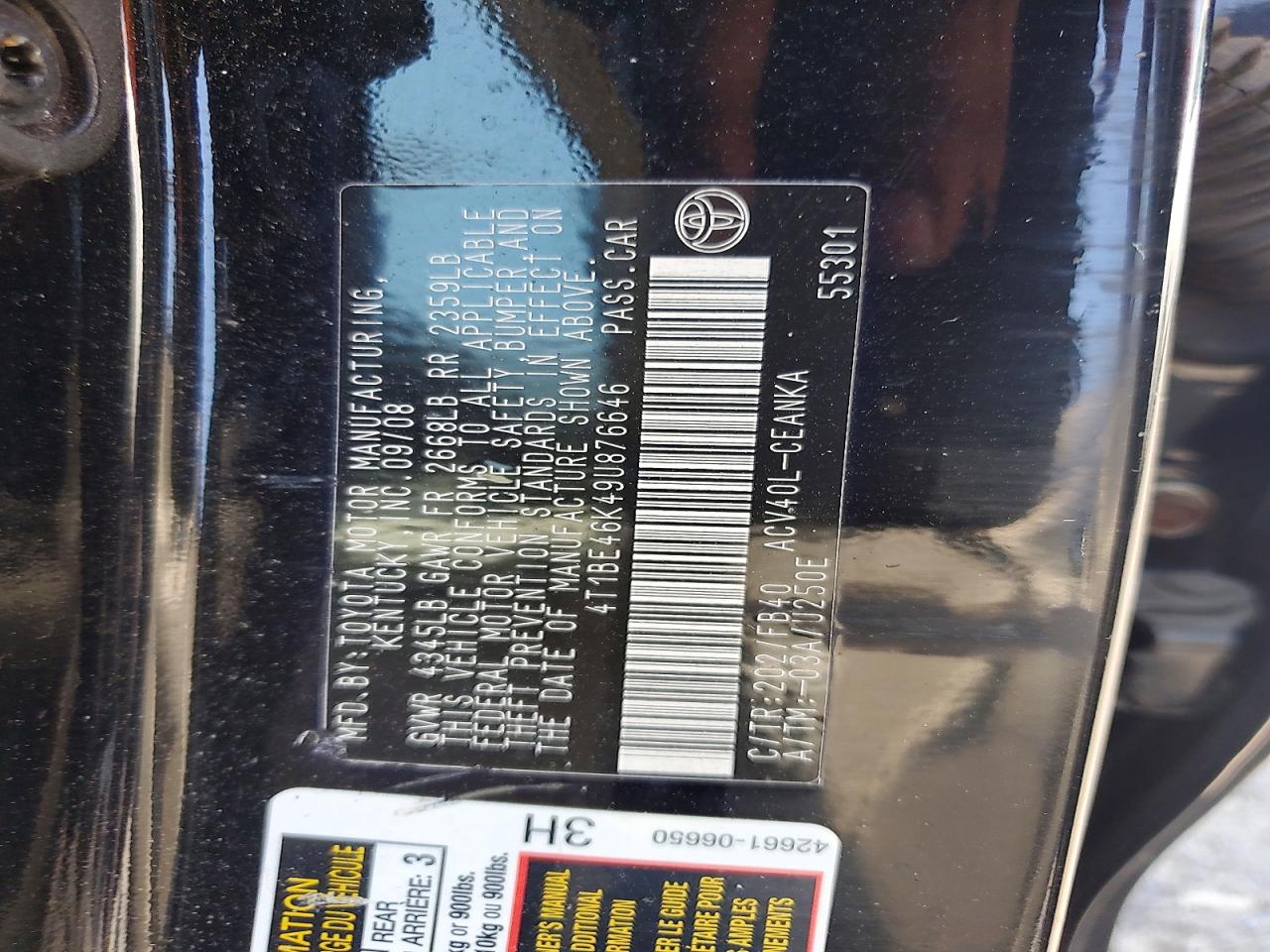 2009 Toyota Camry Le Black vin: 4T1BE46K49U876646