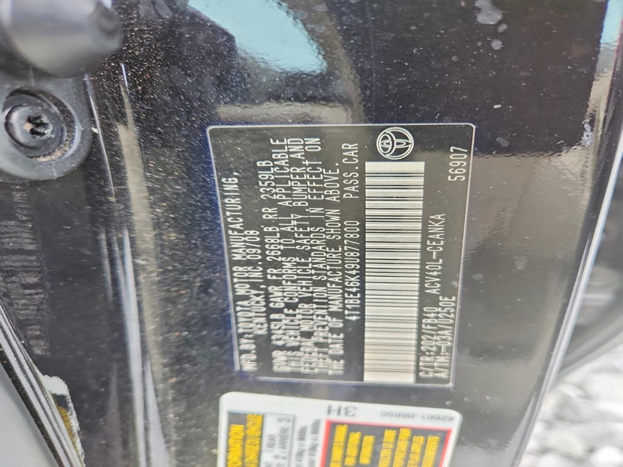 2009 Toyota Camry Le Black vin: 4T1BE46K49U877800