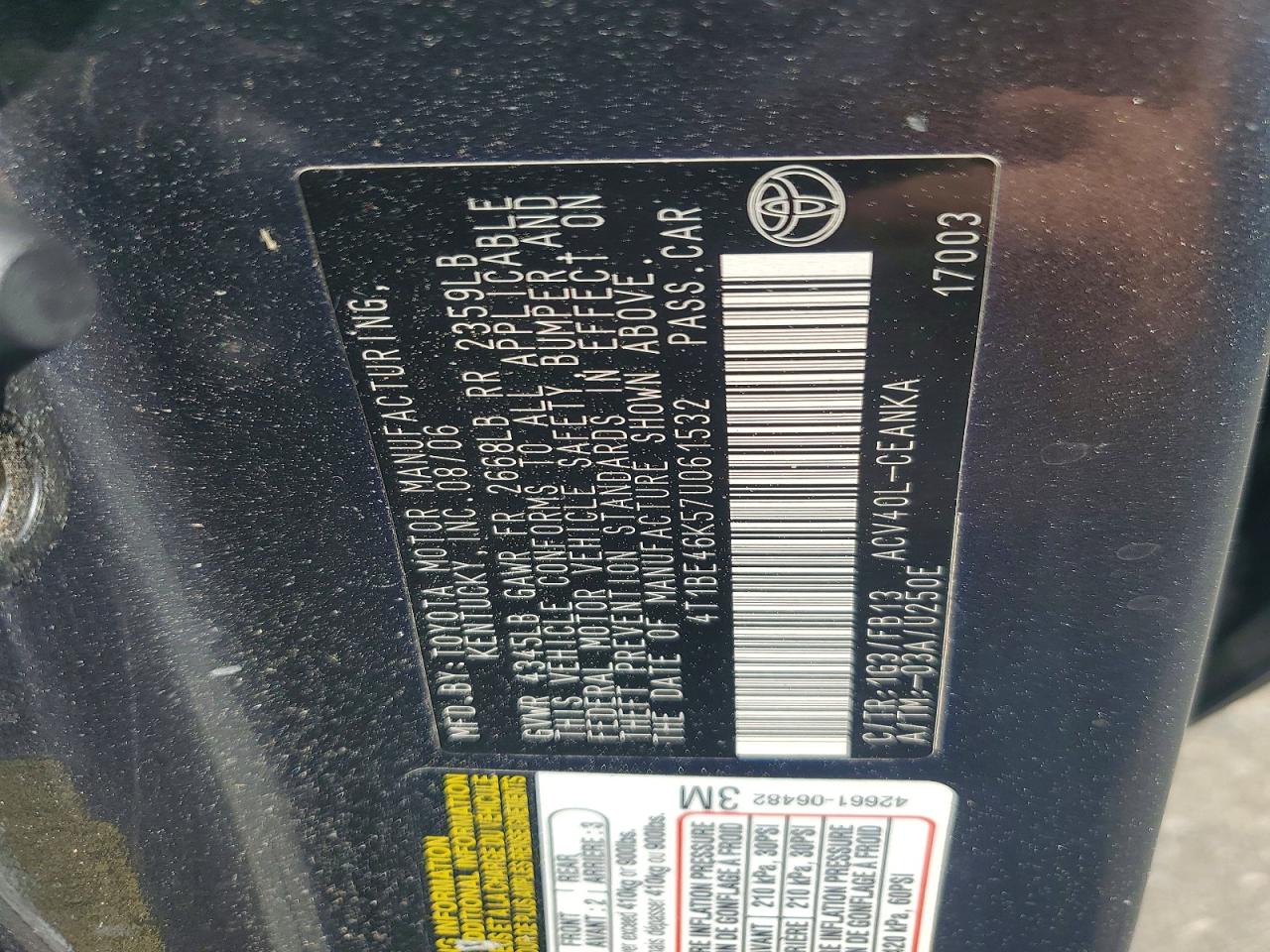 2007 Toyota Camry Le Gray vin: 4T1BE46K57U061532