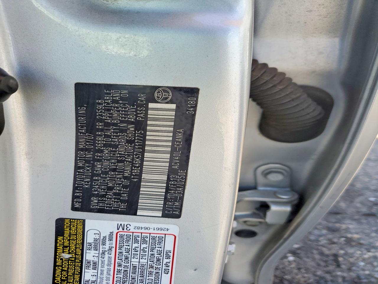 2007 Toyota Camry Le Silver vin: 4T1BE46K57U117775