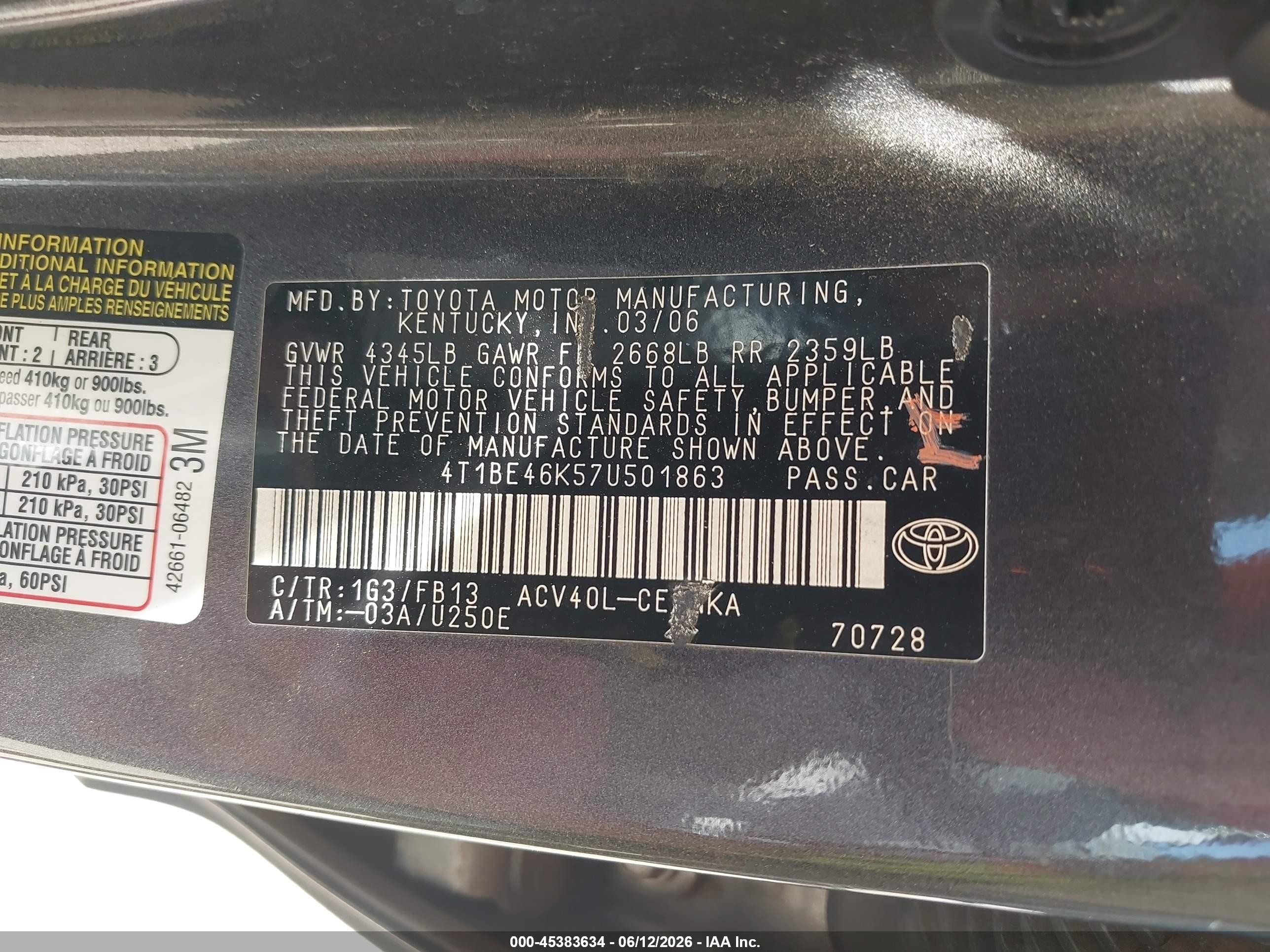 2007 Toyota Camry Le Серый vin: 4T1BE46K57U501863