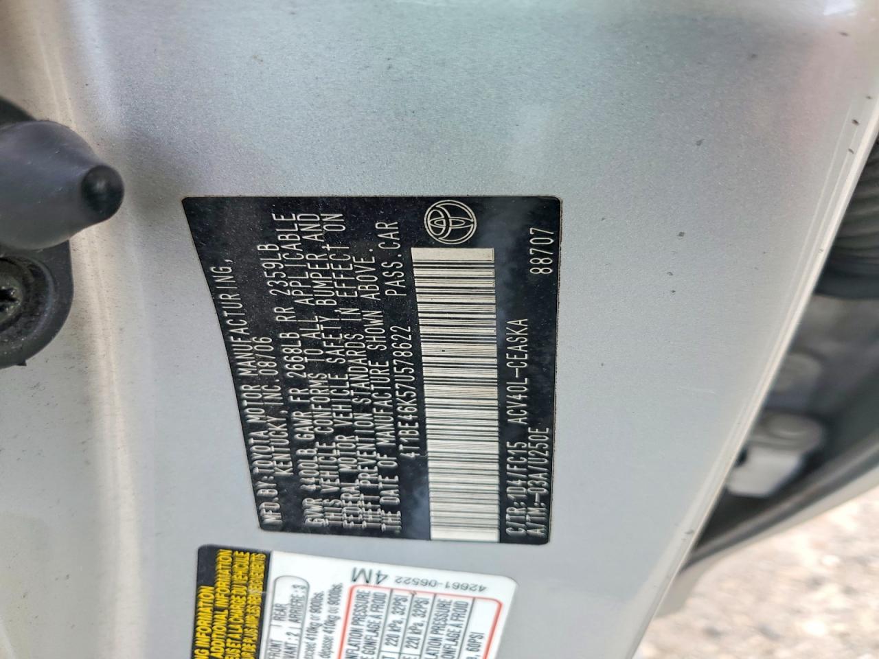 2007 Toyota Camry Se Silver vin: 4T1BE46K57U578622