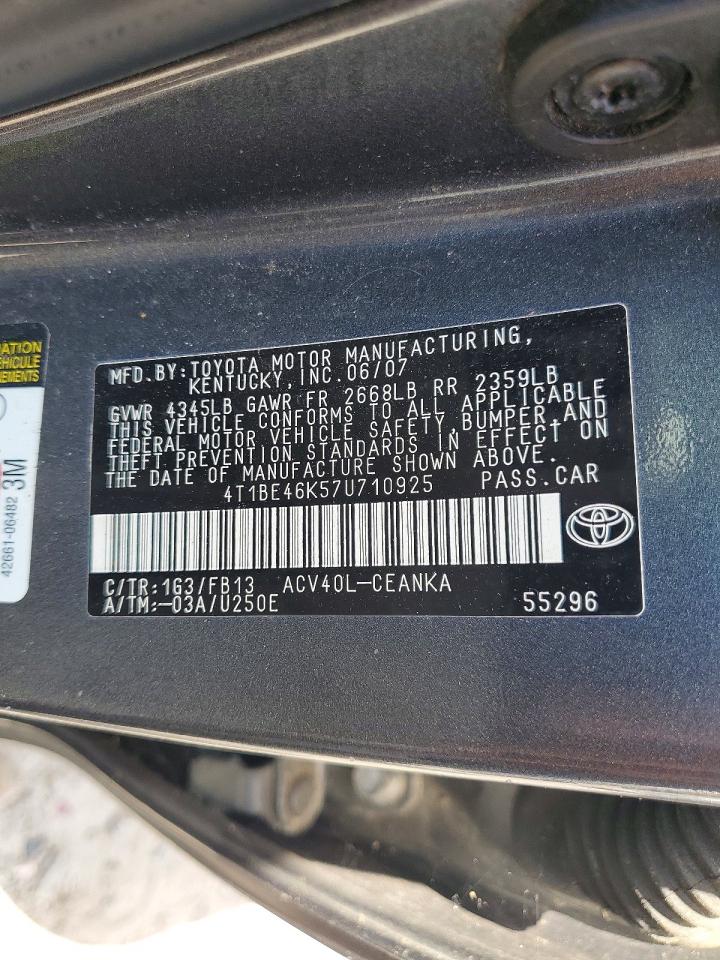 2007 Toyota Camry Le Gray vin: 4T1BE46K57U710925