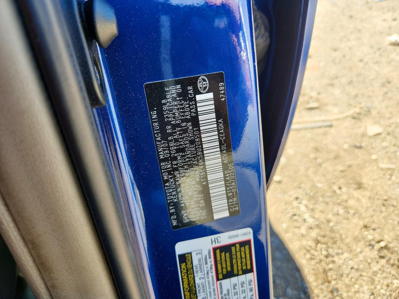 2008 Toyota Camry Xle Blue vin: 4T1BE46K58U208501