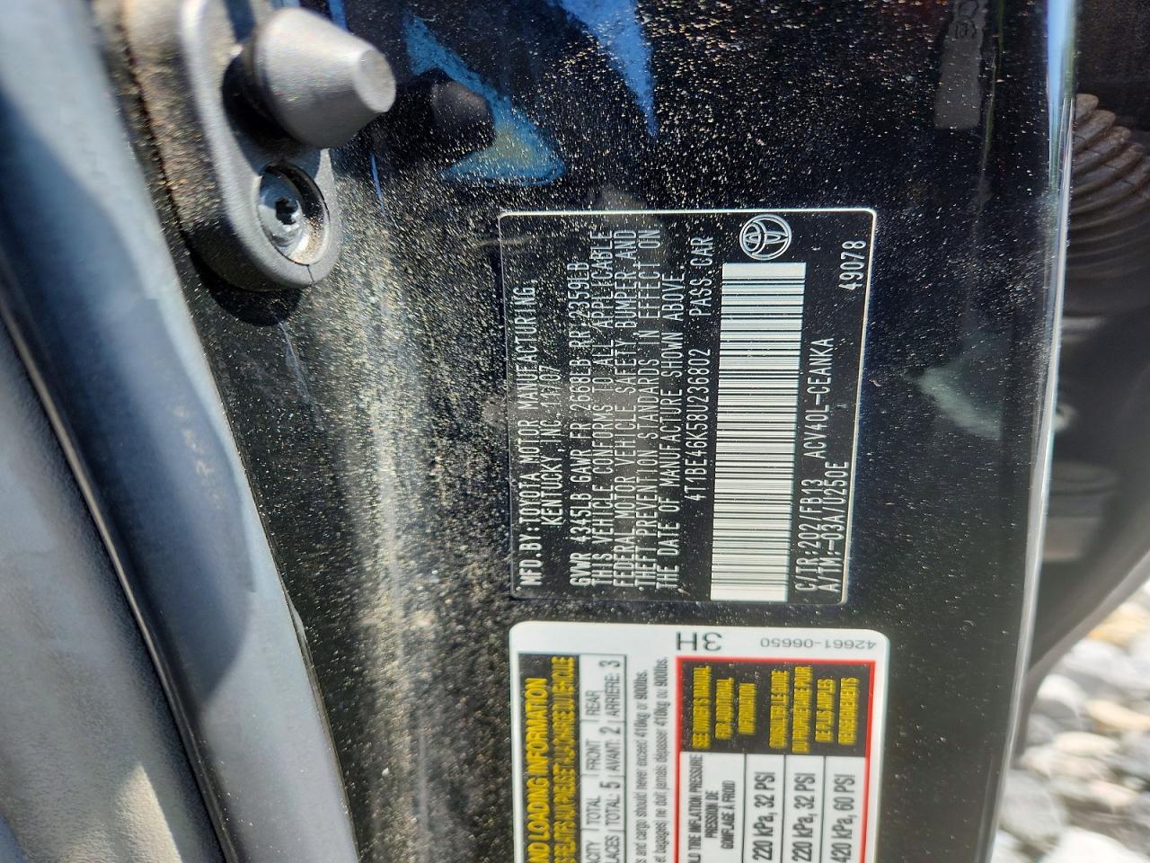 2008 Toyota Camry Le Black vin: 4T1BE46K58U236802