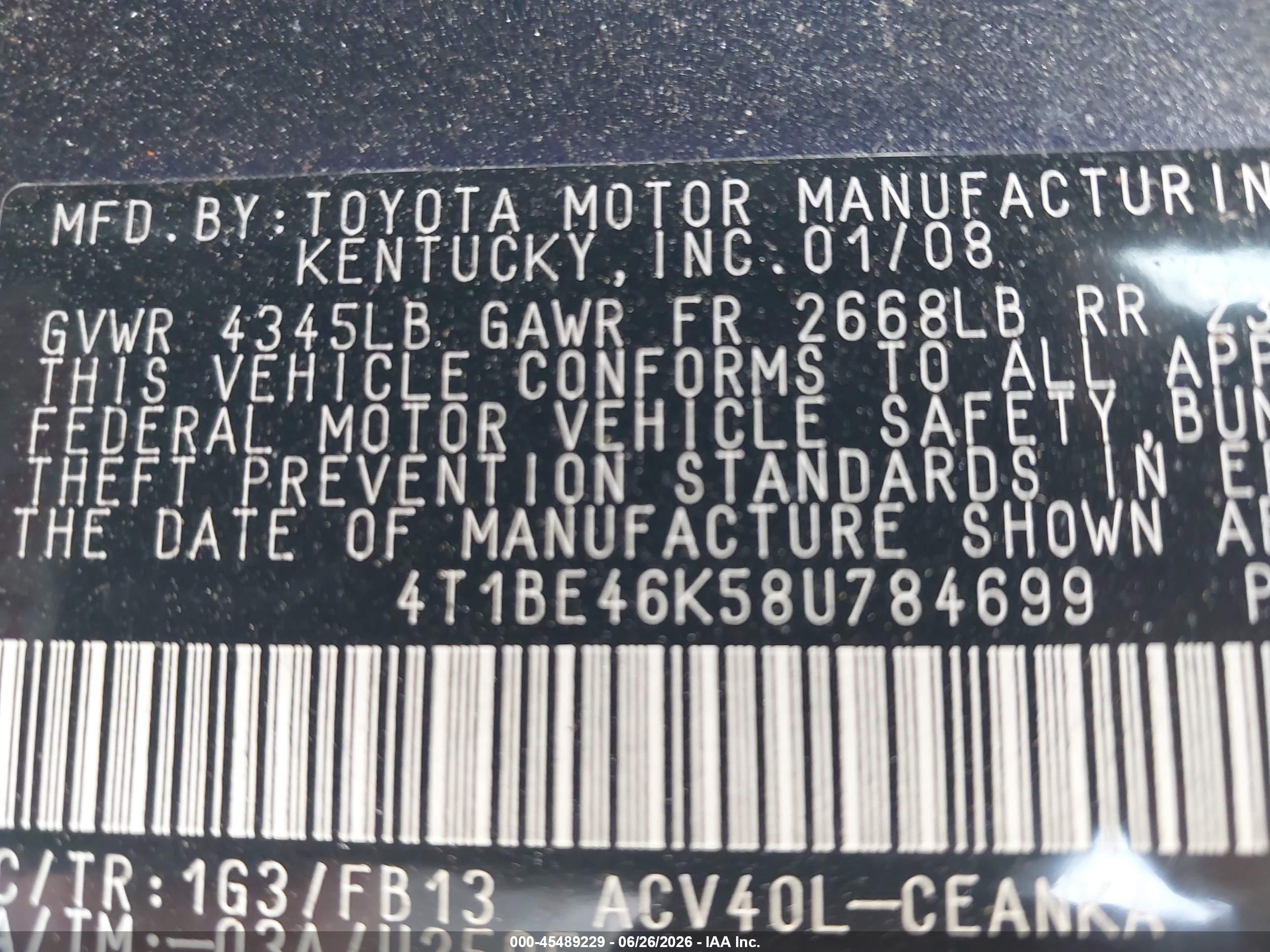 2008 Toyota Camry Le Gray vin: 4T1BE46K58U784699