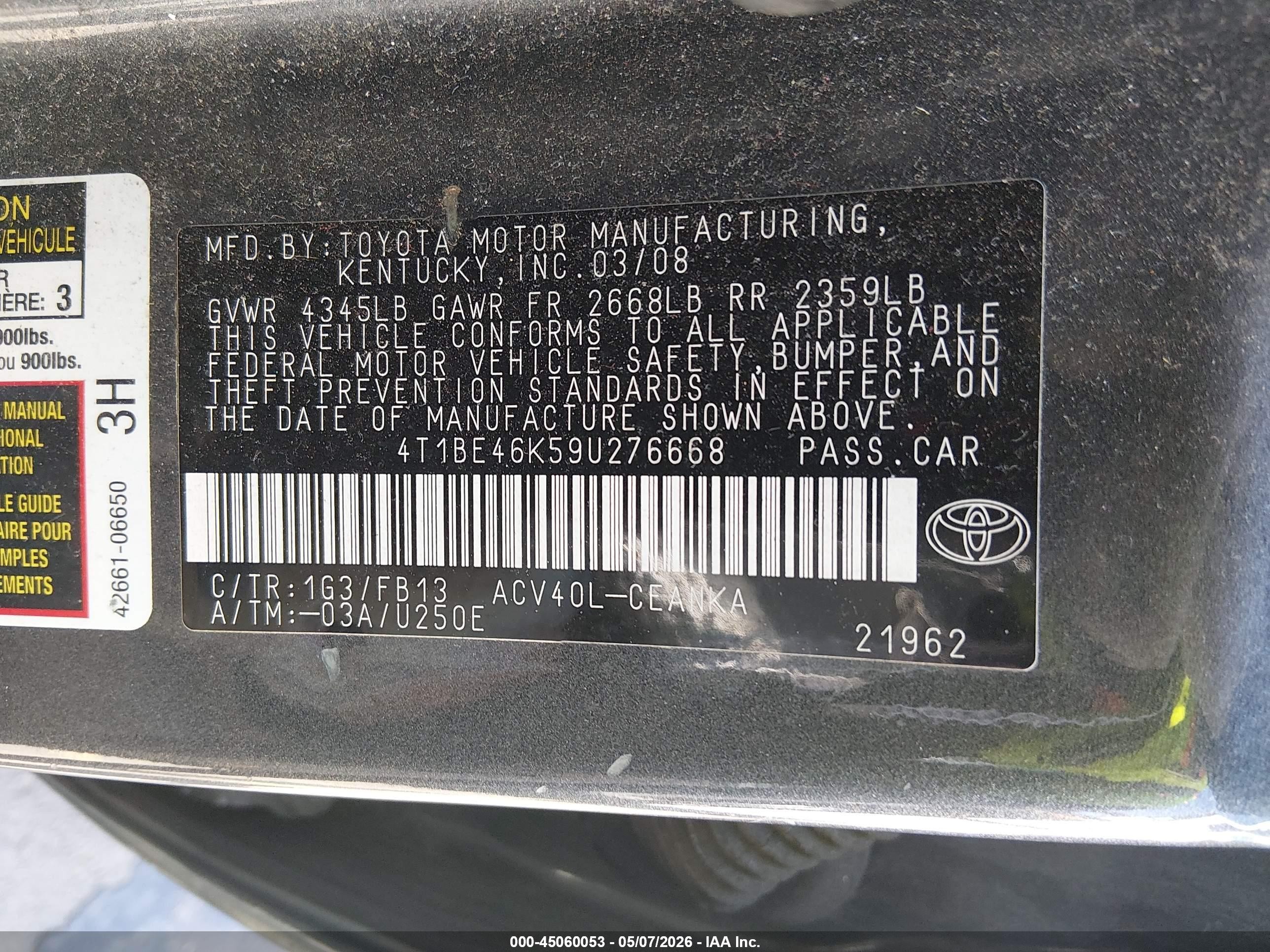 2009 Toyota Camry Le Gray vin: 4T1BE46K59U276668