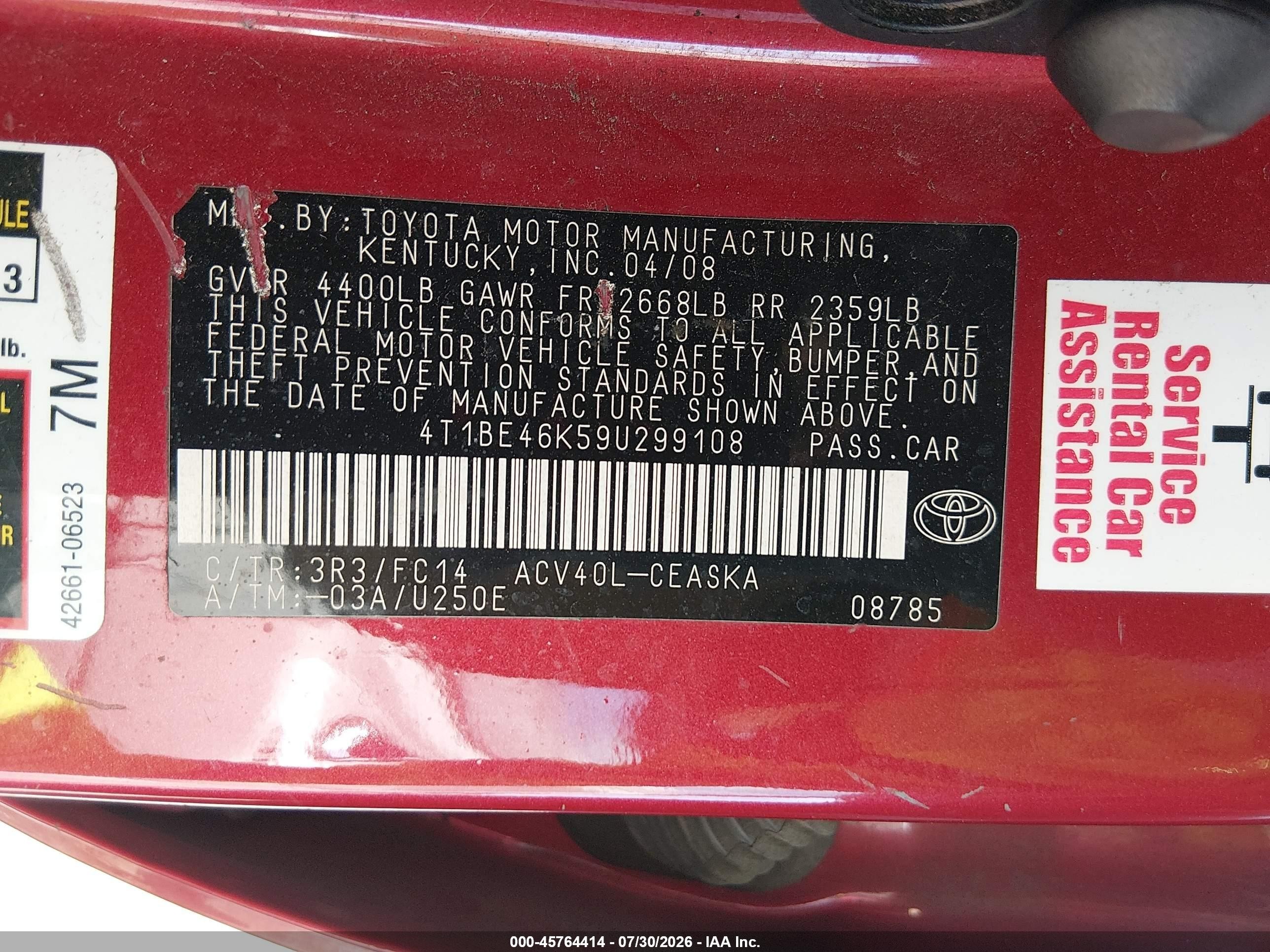 2009 Toyota Camry Se Red vin: 4T1BE46K59U299108