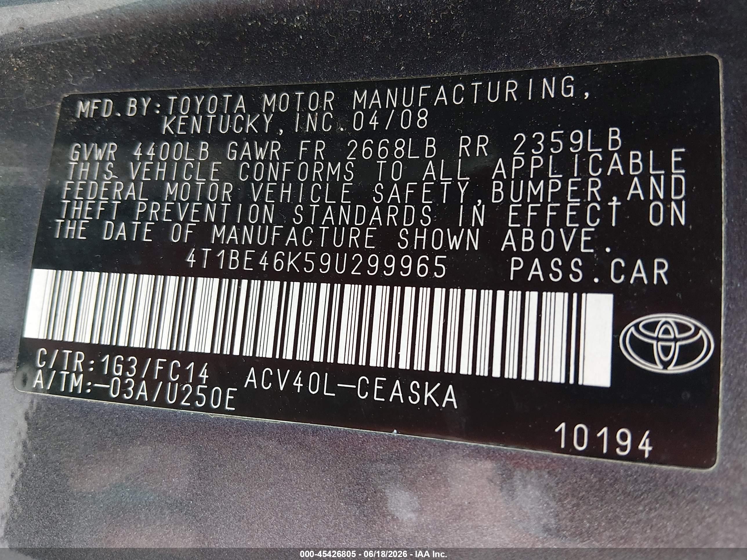 2009 Toyota Camry Se Gray vin: 4T1BE46K59U299965