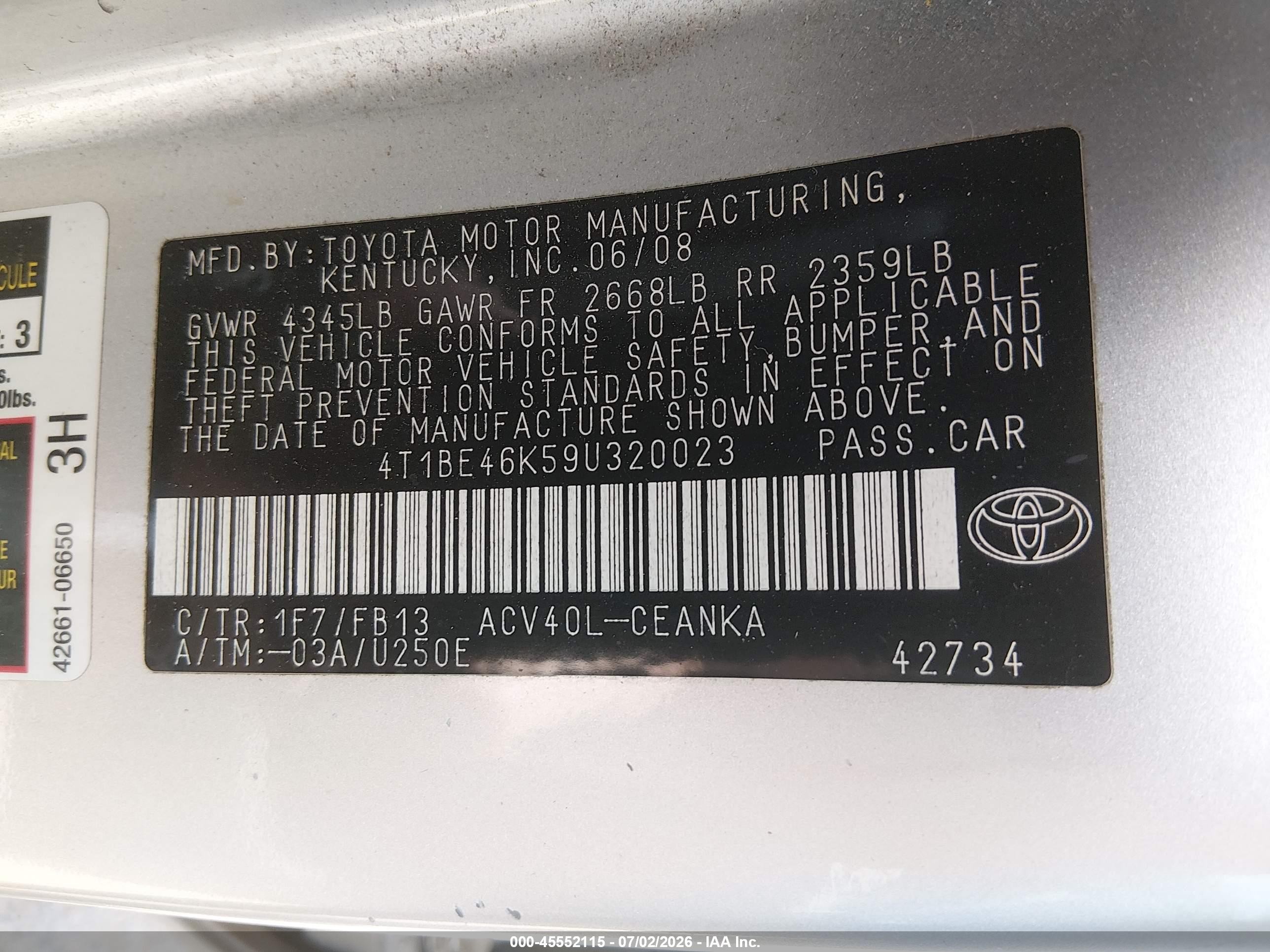 2009 Toyota Camry Le Gray vin: 4T1BE46K59U320023