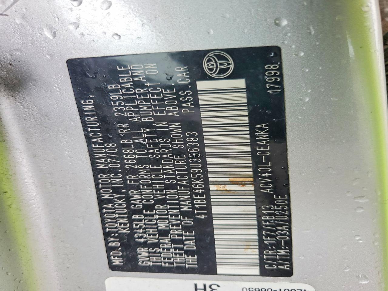 2009 Toyota Camry Le Silver vin: 4T1BE46K59U336383