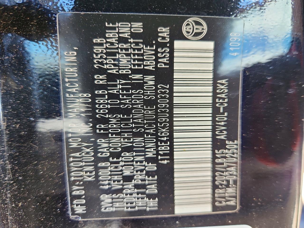 2009 Toyota Camry Se Black vin: 4T1BE46K59U390332
