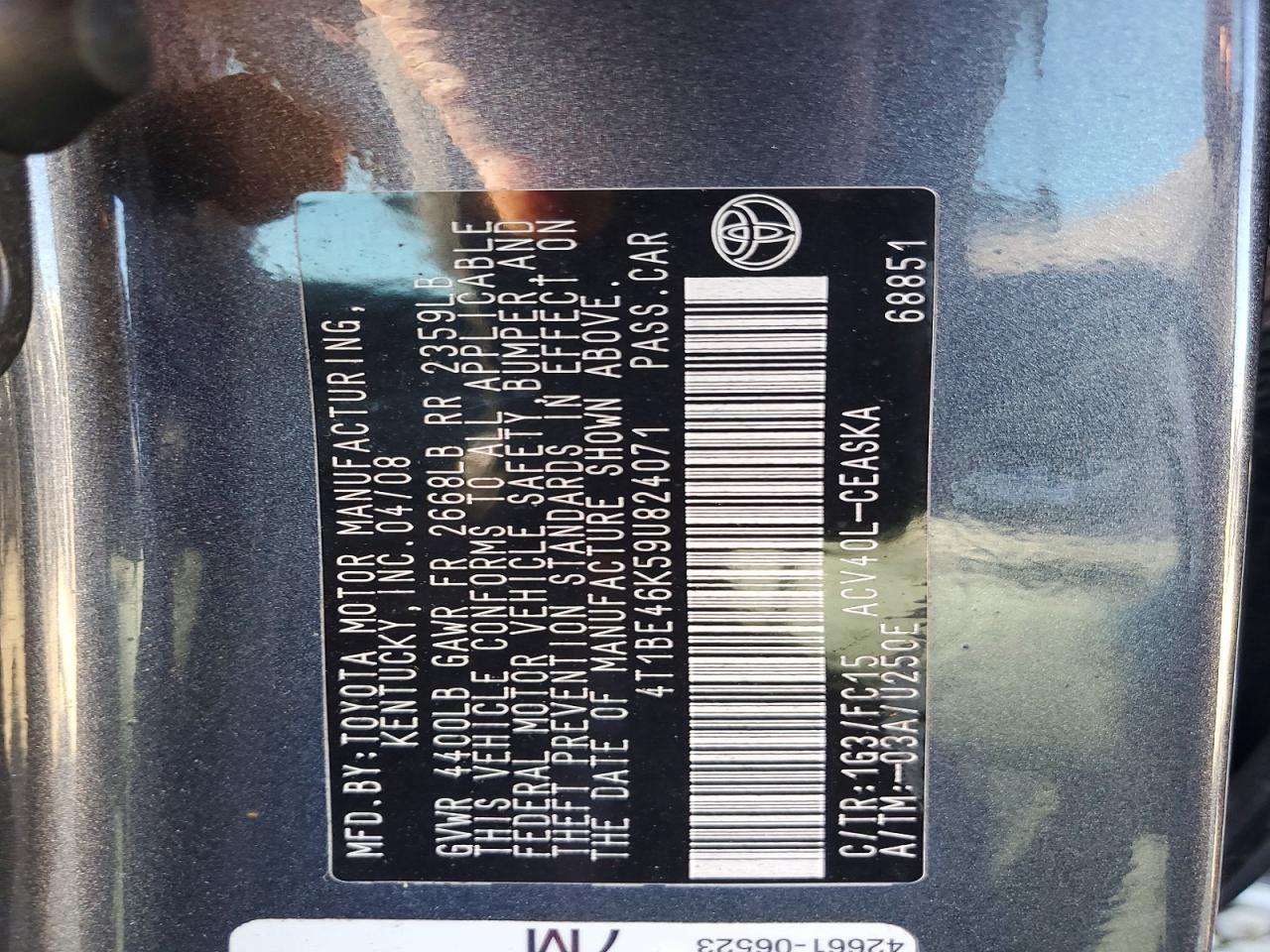 2009 Toyota Camry Se Gray vin: 4T1BE46K59U824071