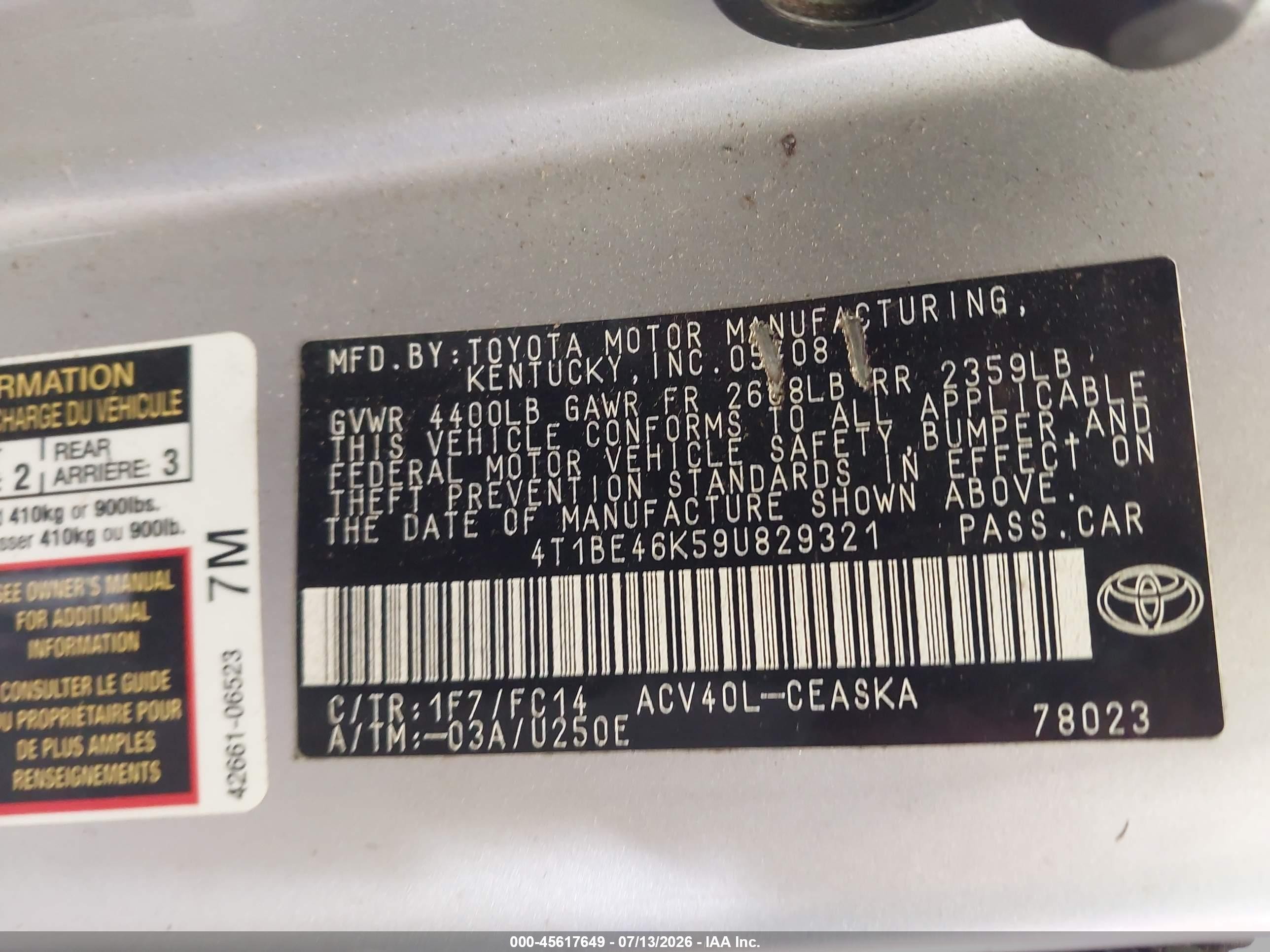 2009 Toyota Camry Se Серебряный vin: 4T1BE46K59U829321