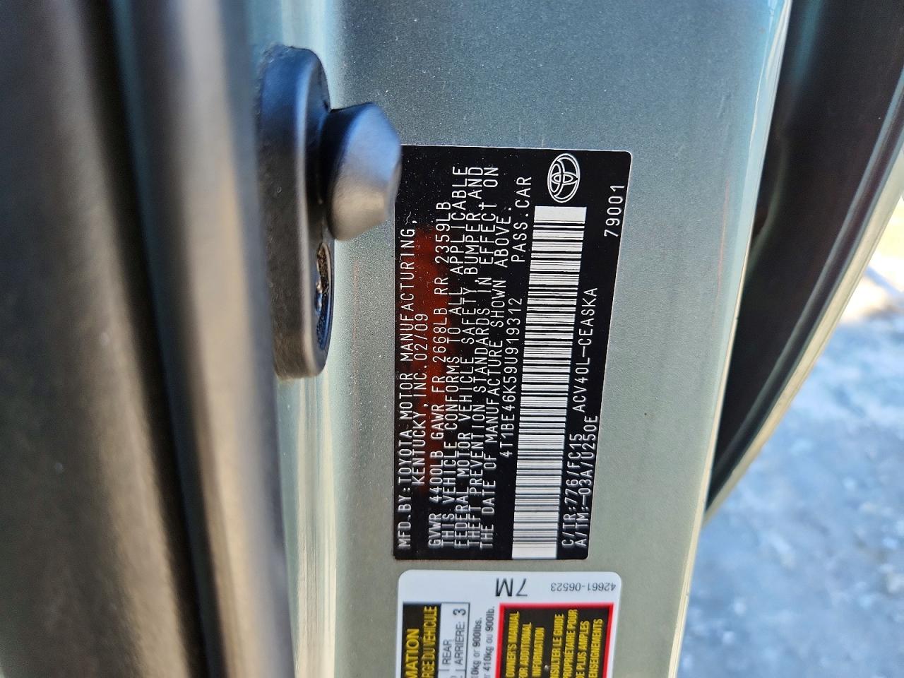 2009 Toyota Camry Base Teal vin: 4T1BE46K59U919312