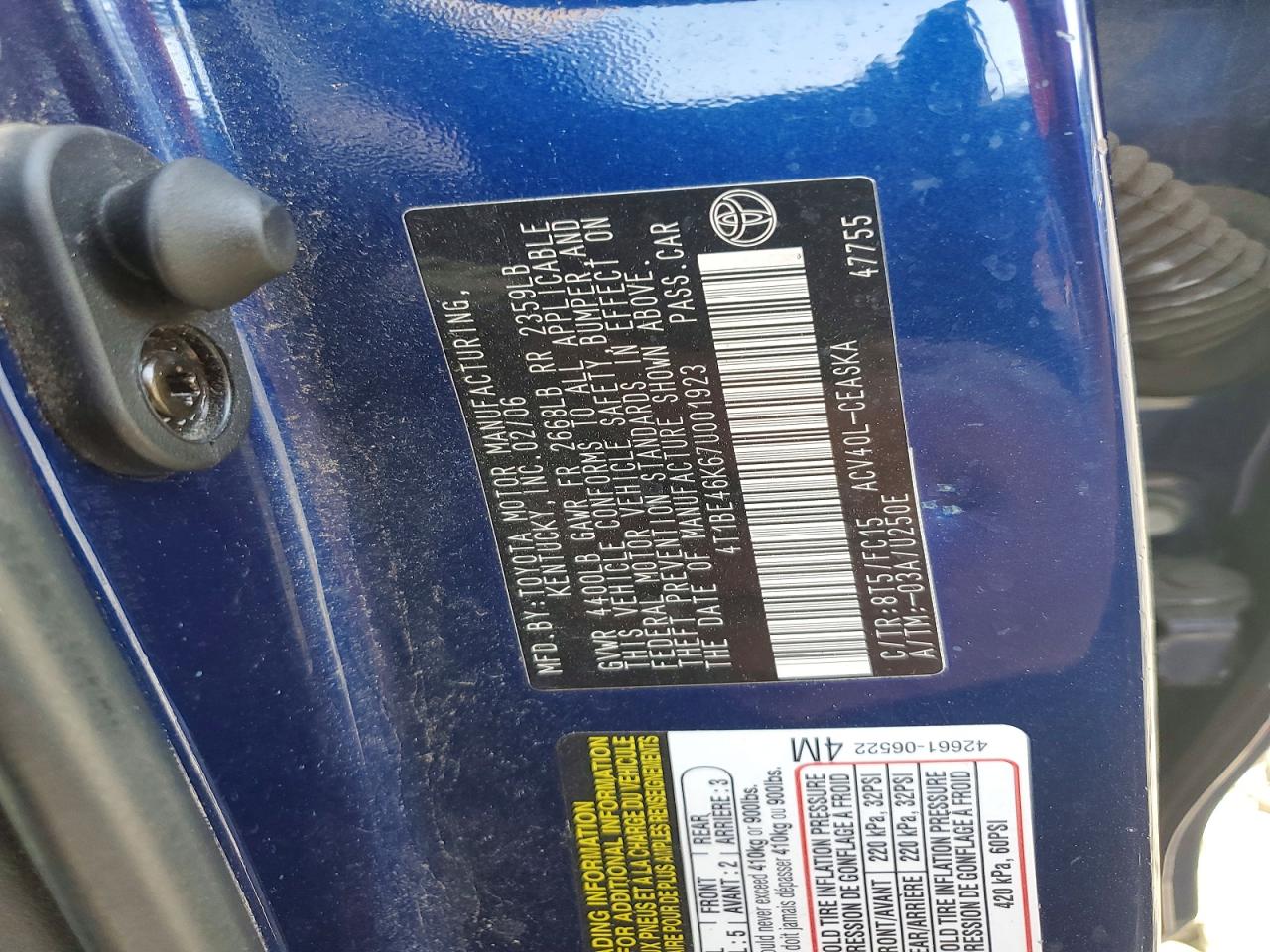 2007 Toyota Camry Se Blue vin: 4T1BE46K67U001923