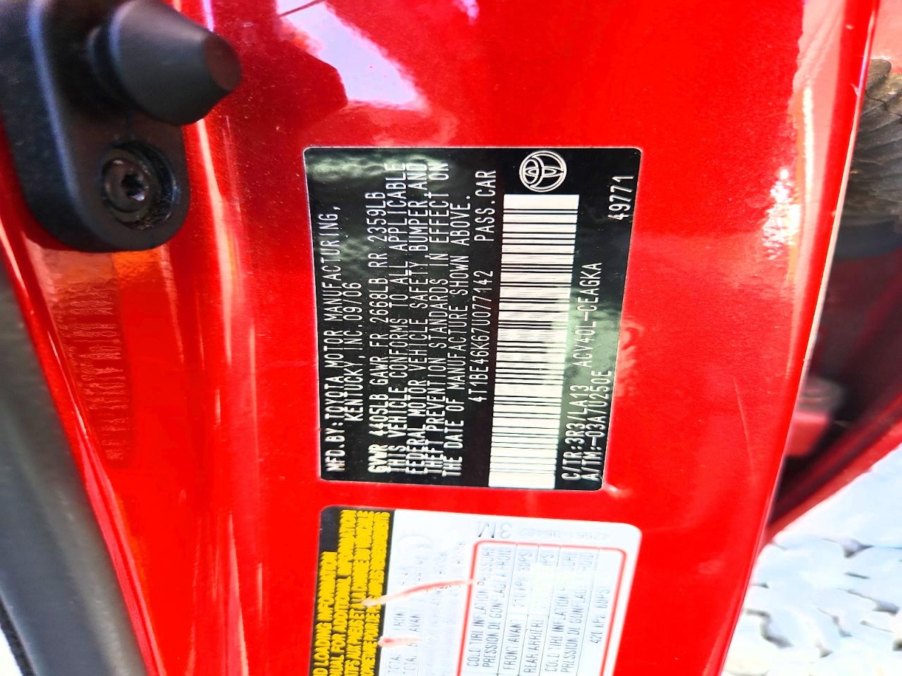 2007 Toyota Camry Xle Red vin: 4T1BE46K67U077142