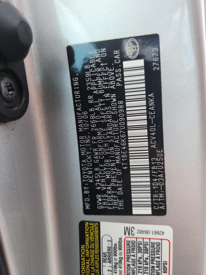 2007 Toyota Camry Le Silver vin: 4T1BE46K67U090988