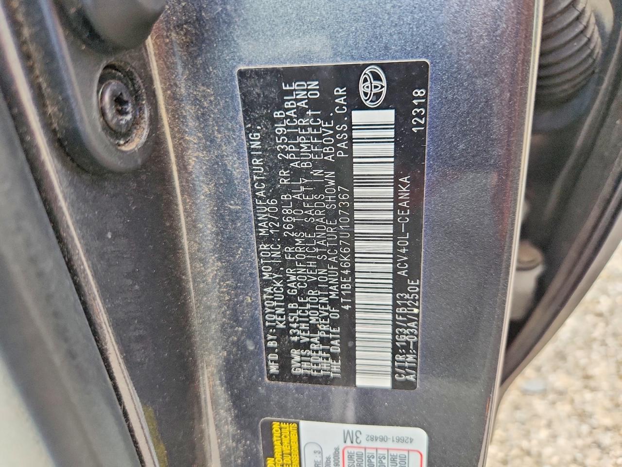 2007 Toyota Camry Le Gray vin: 4T1BE46K67U107367