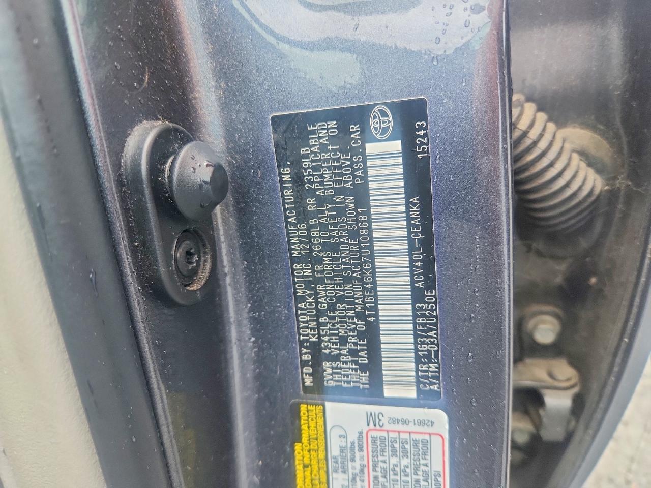 2007 Toyota Camry Le Серый vin: 4T1BE46K67U108681