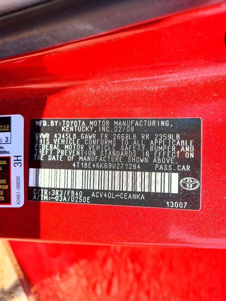 2009 Toyota Camry Base Red vin: 4T1BE46K69U271284
