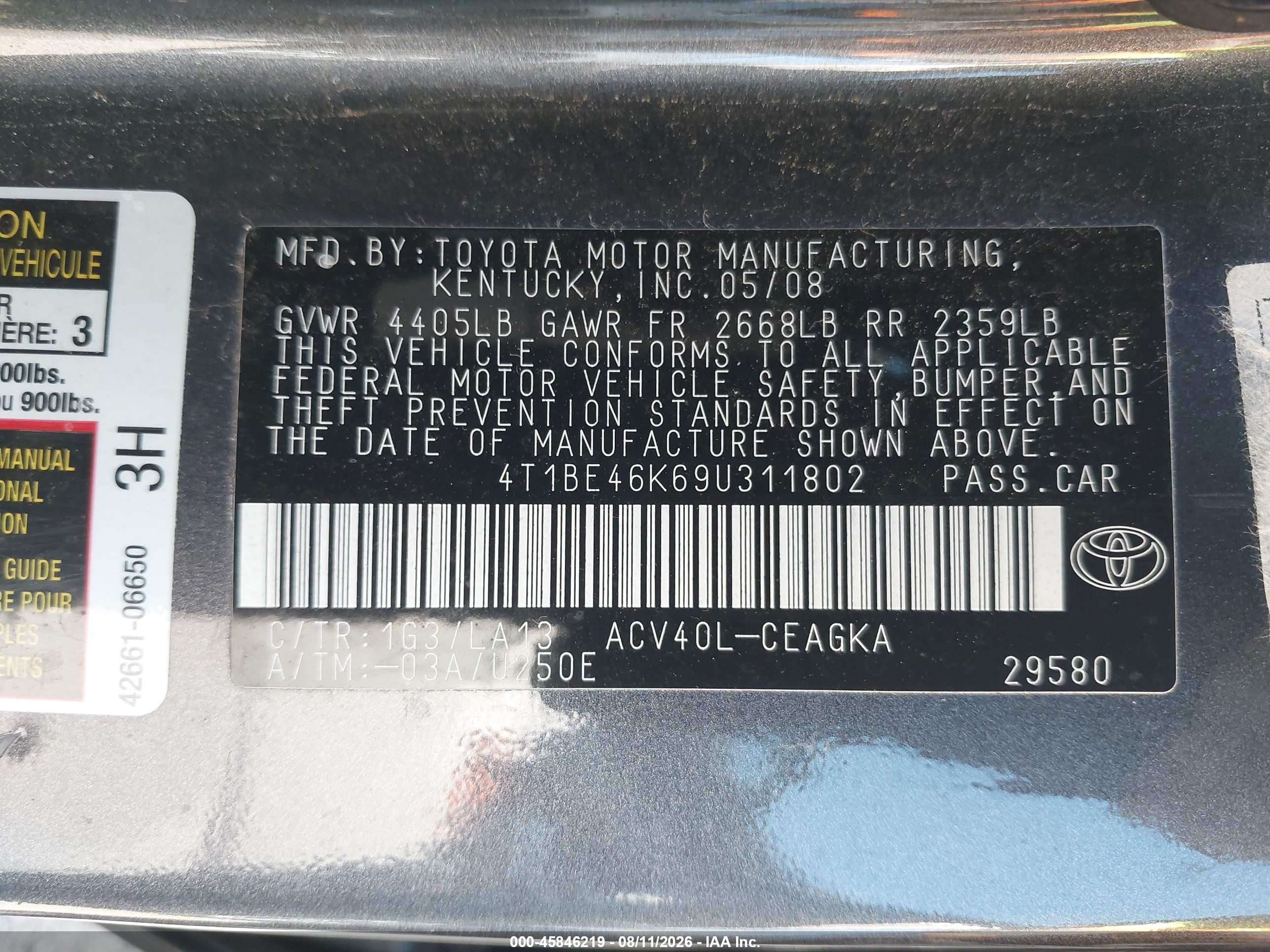 2009 Toyota Camry Xle Gray vin: 4T1BE46K69U311802