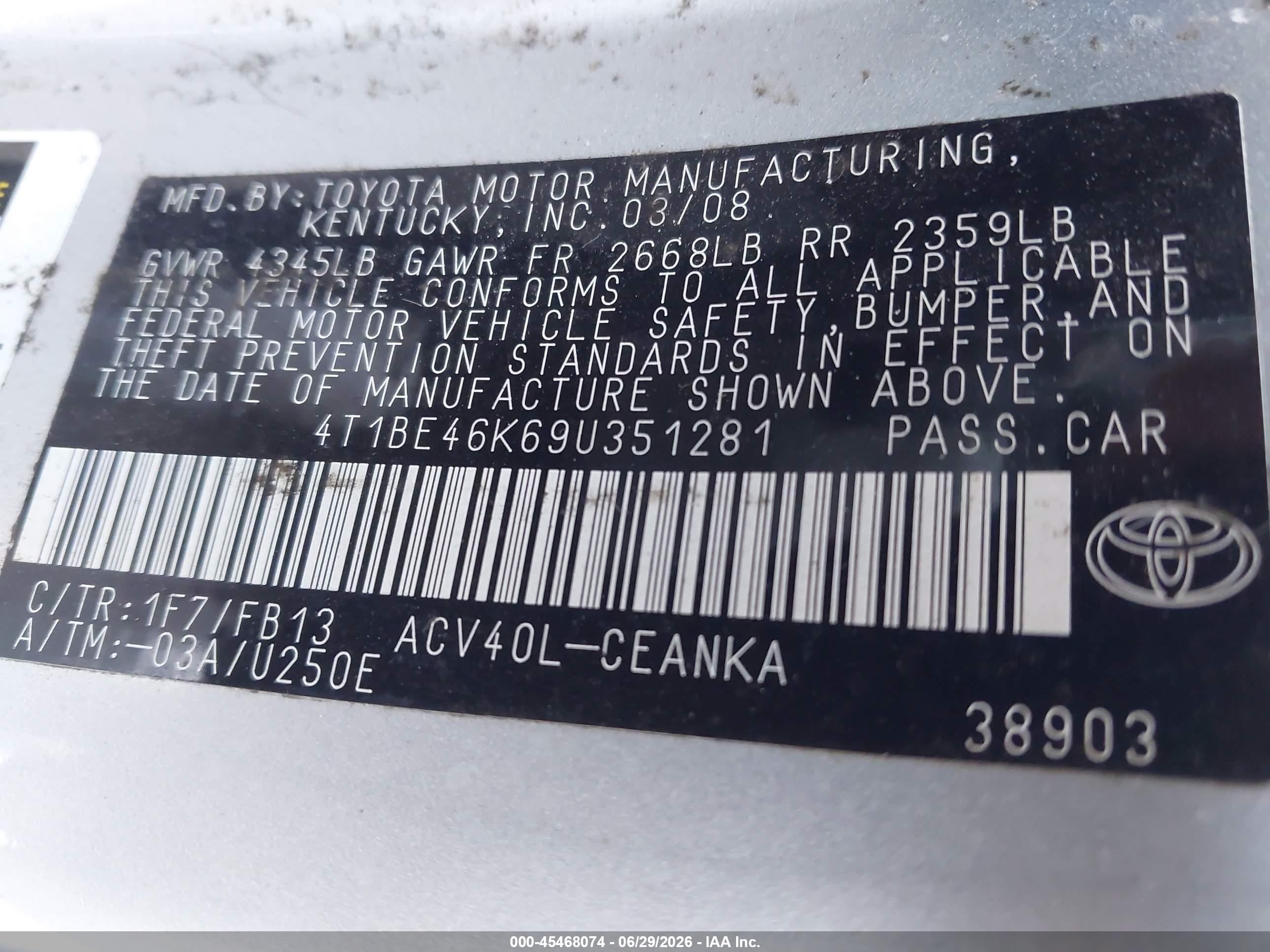 2009 Toyota Camry Le Silver vin: 4T1BE46K69U351281