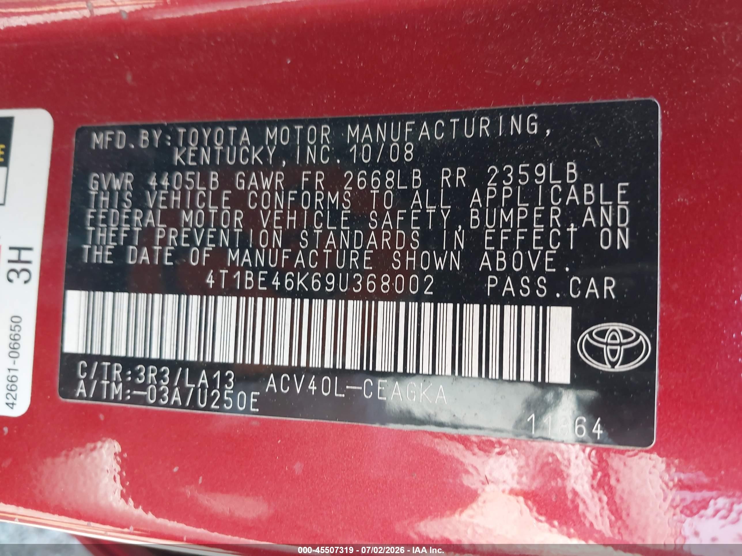 2009 Toyota Camry Xle Red vin: 4T1BE46K69U368002