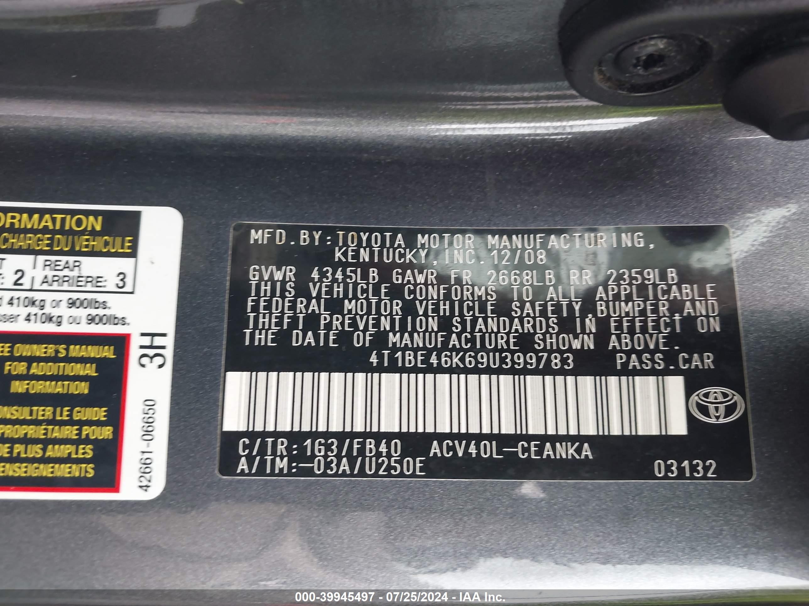 2009 Toyota Camry Le/se/xle Gray vin: 4T1BE46K69U399783