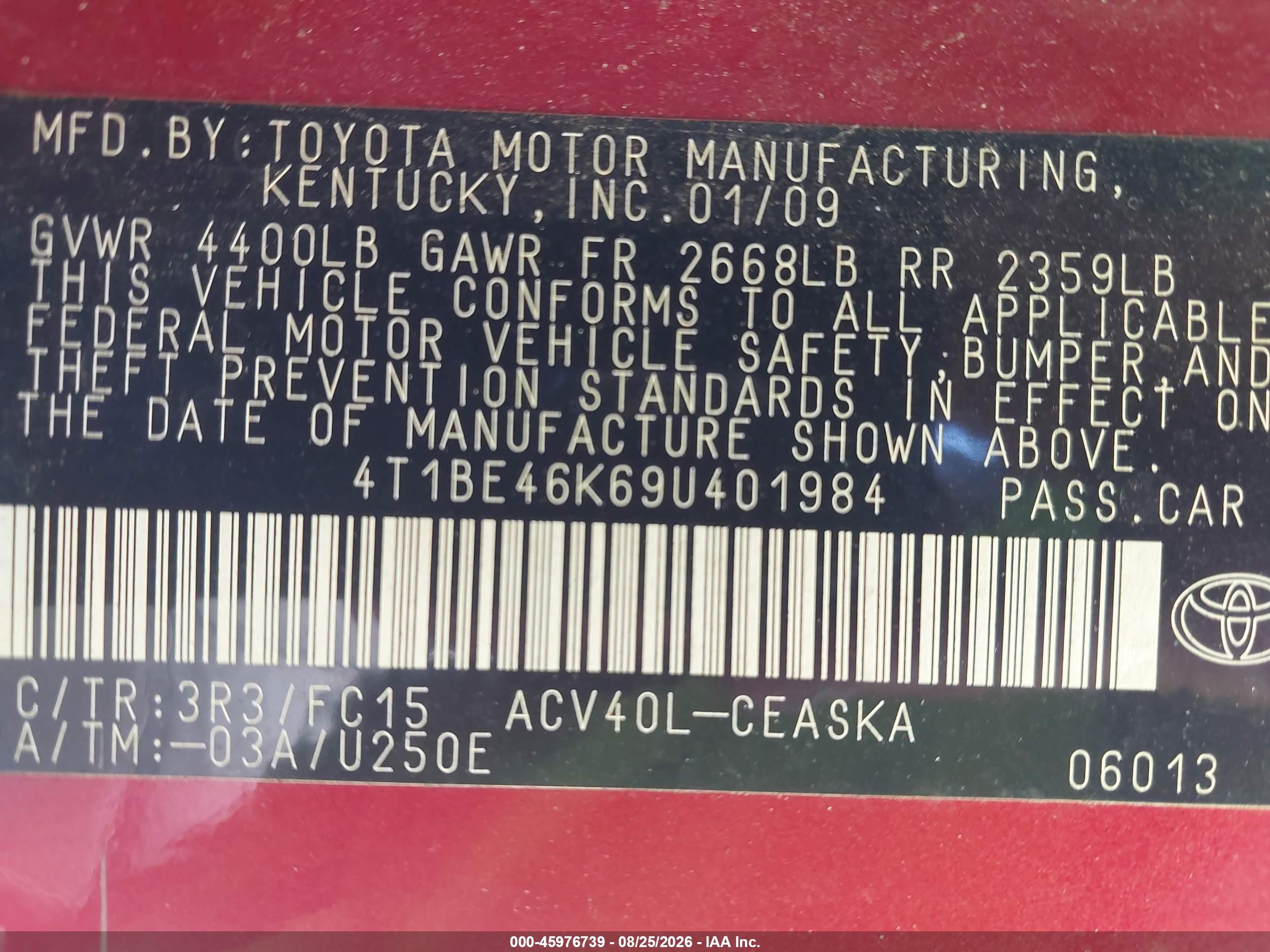 2009 Toyota Camry Se Red vin: 4T1BE46K69U401984