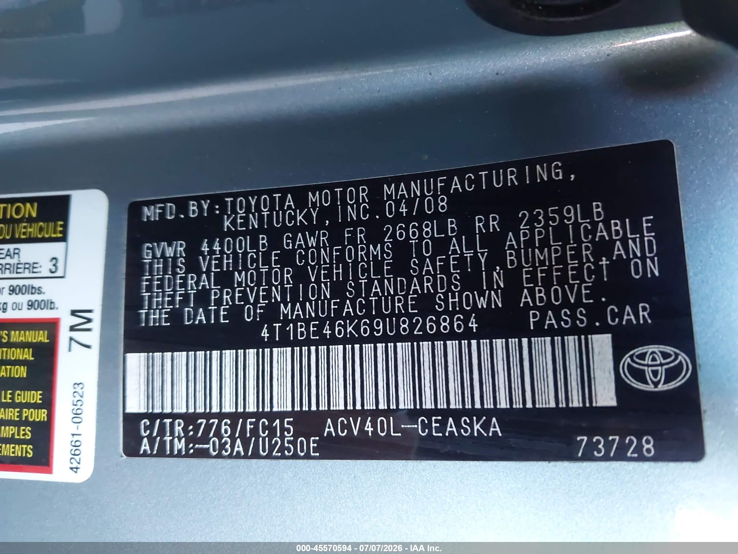 2009 Toyota Camry Se Green vin: 4T1BE46K69U826864