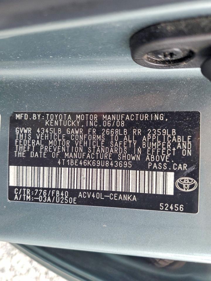2009 Toyota Camry Le Blue vin: 4T1BE46K69U843695