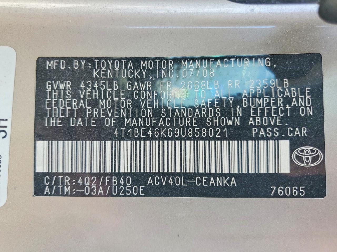 2009 Toyota Camry Le Tan vin: 4T1BE46K69U858021