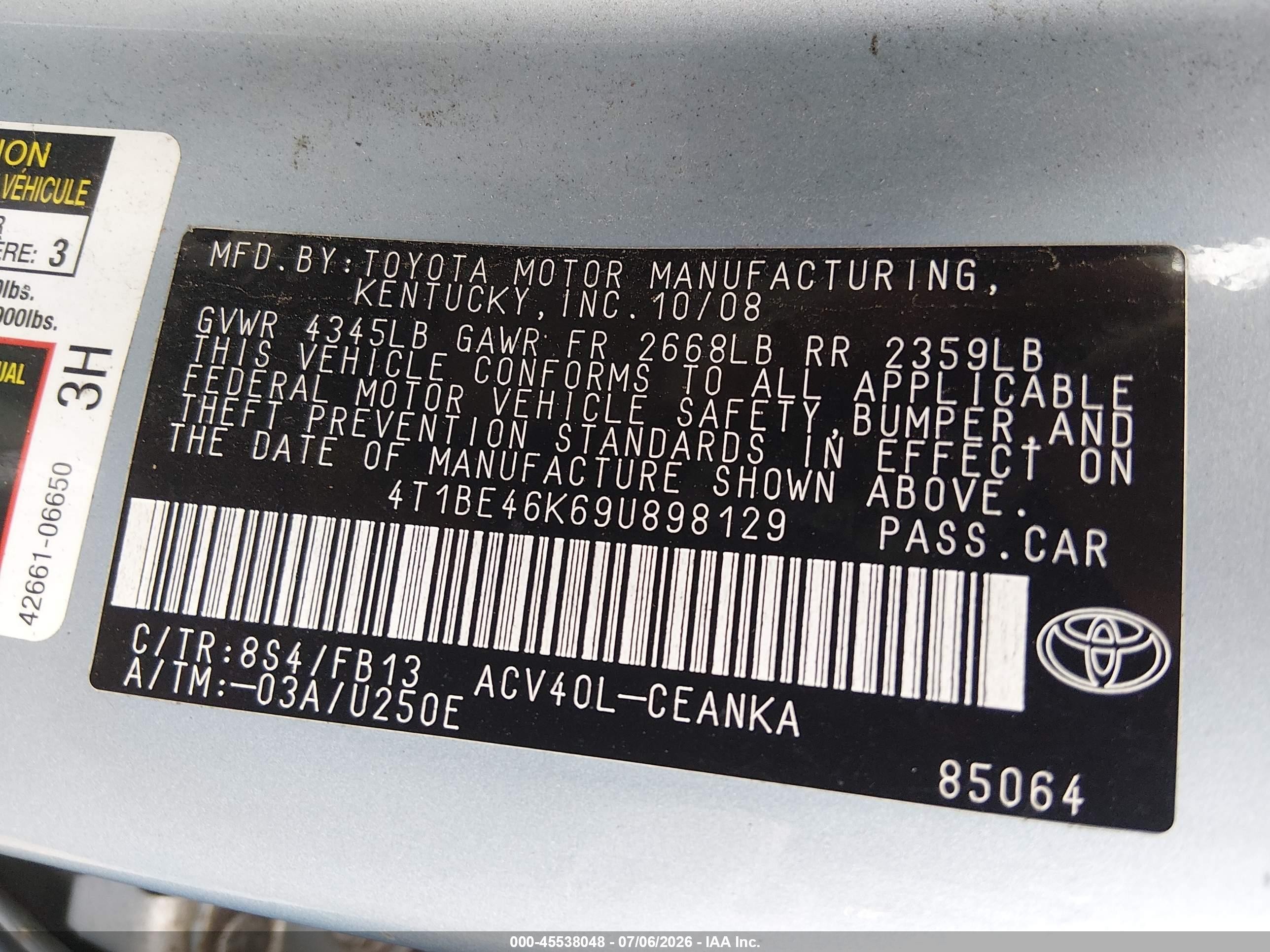 2009 Toyota Camry Le Blue vin: 4T1BE46K69U898129