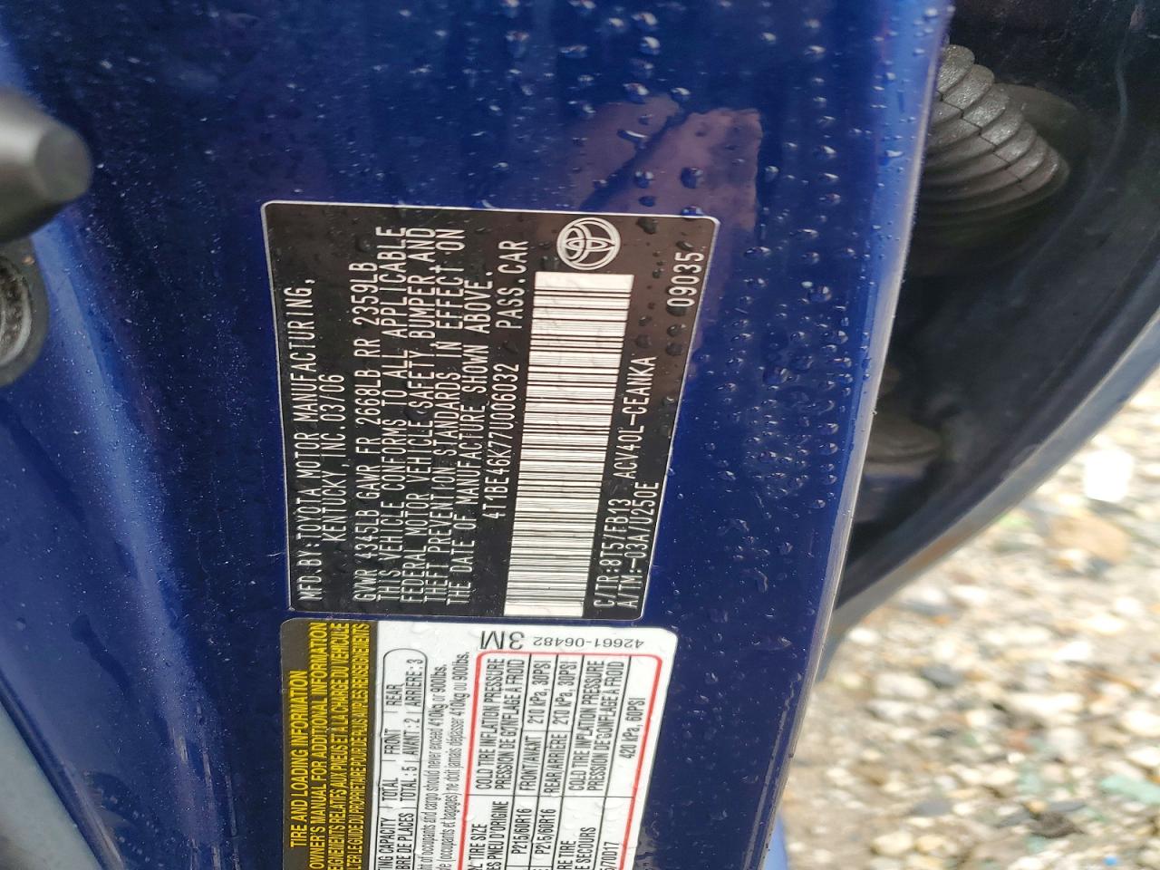2007 Toyota Camry Ce Blue vin: 4T1BE46K77U006032