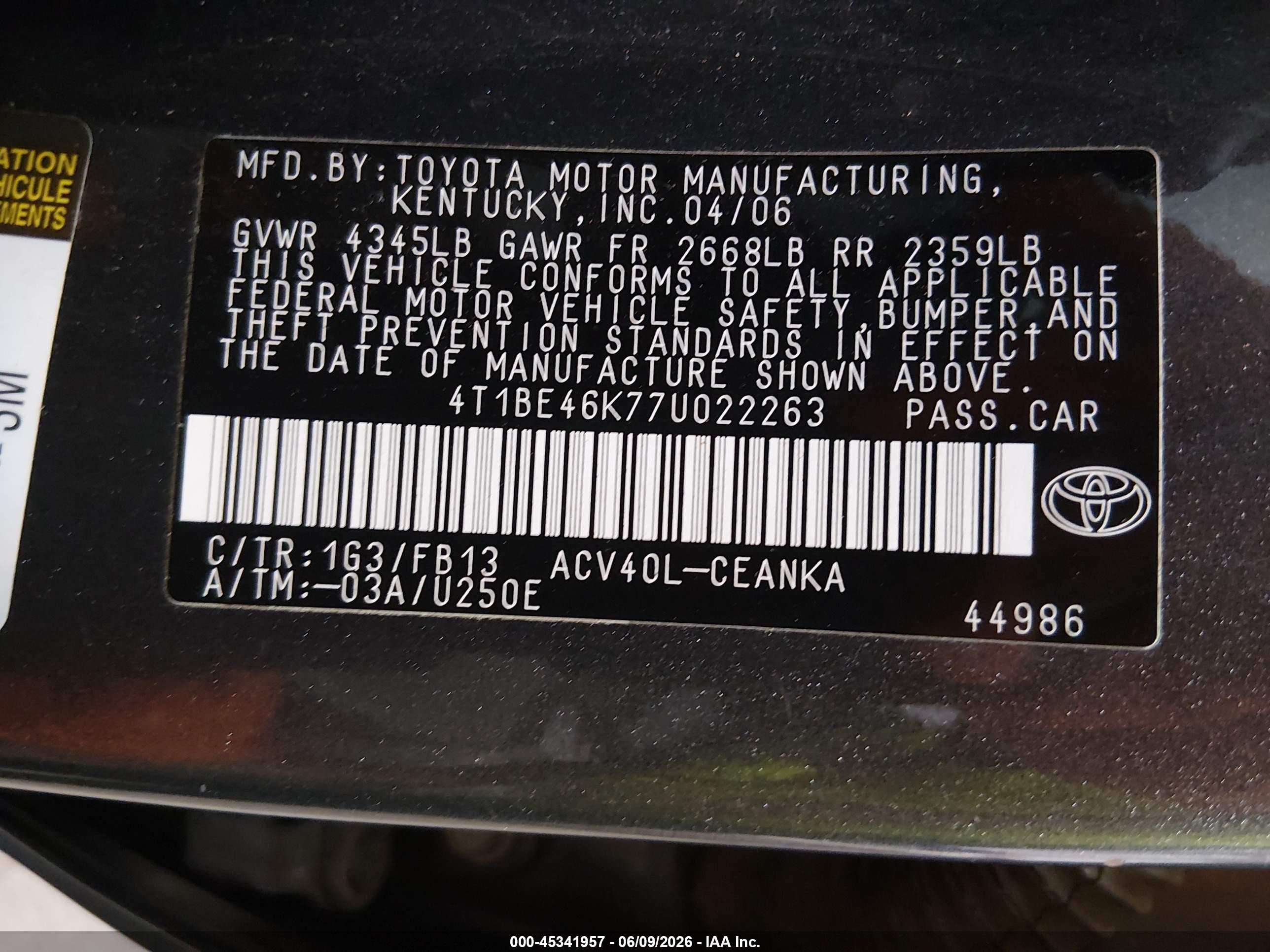 2007 Toyota Camry Le Серый vin: 4T1BE46K77U022263