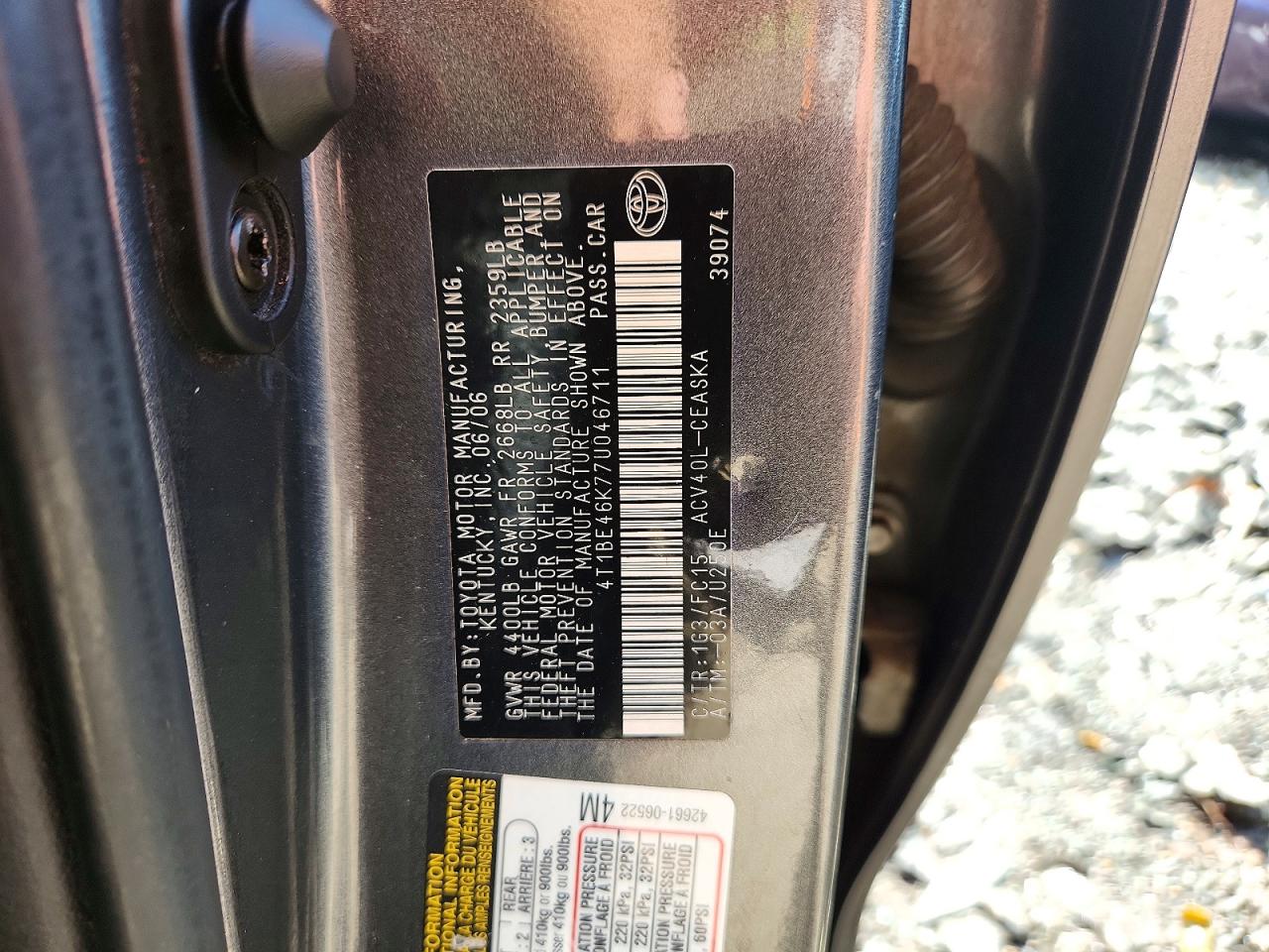 2007 Toyota Camry Se Charcoal vin: 4T1BE46K77U046711