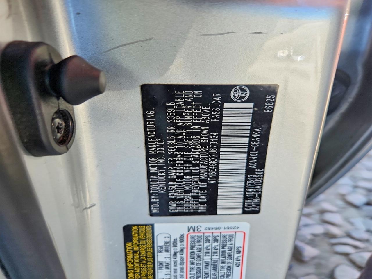 2007 Toyota Camry Le Silver vin: 4T1BE46K77U673134