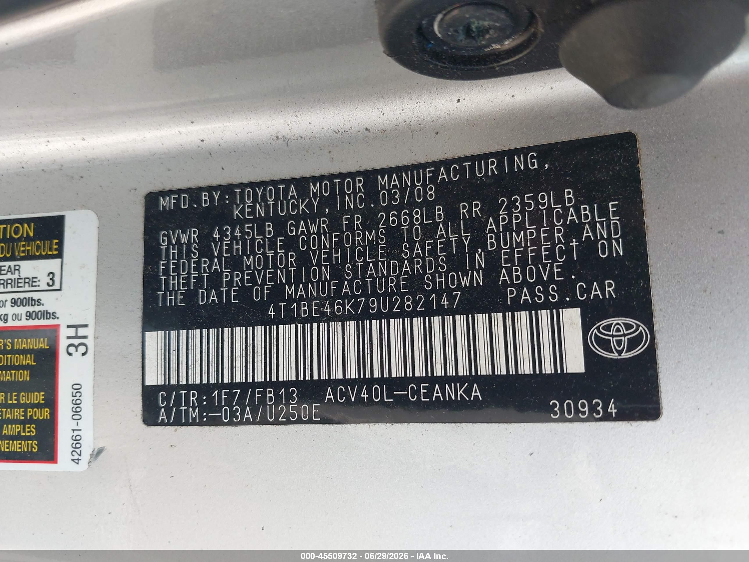 2009 Toyota Camry Le Silver vin: 4T1BE46K79U282147